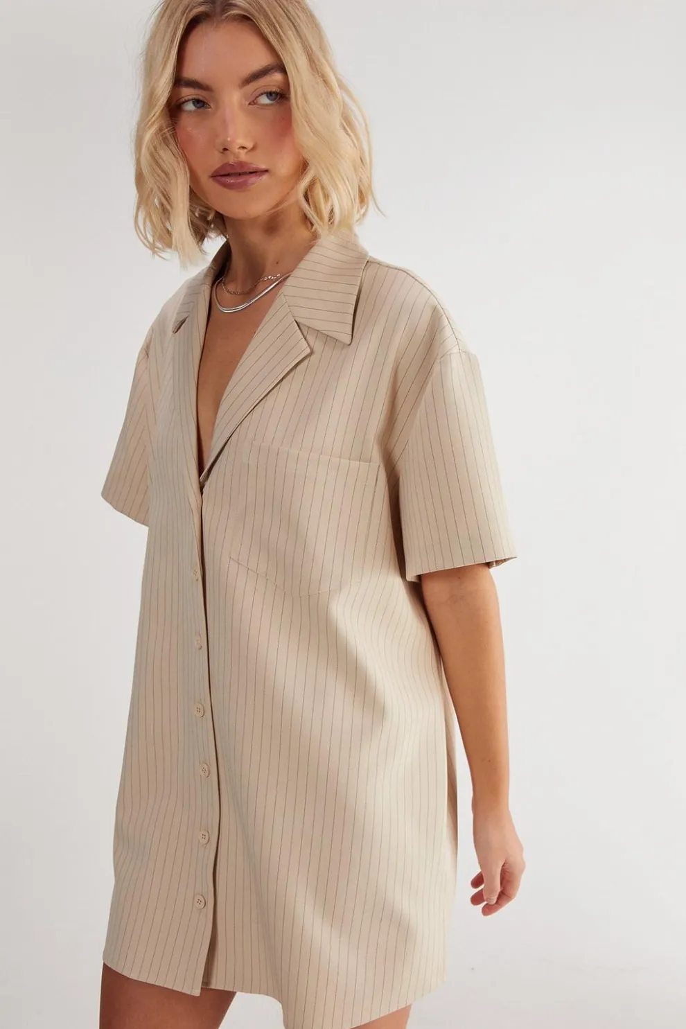 Pinstripe Revere Shirt Dress | Nasty Gal