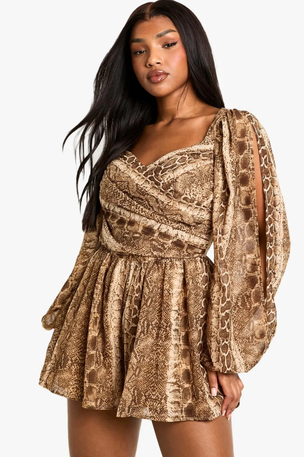 Snake Print Split Sleeve Playsuit | Nasty Gal