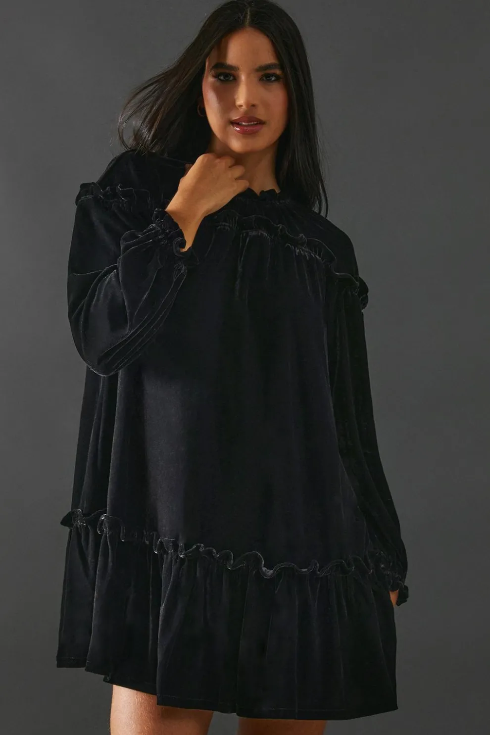 Smock Tiered Velvet Dress | Nasty Gal