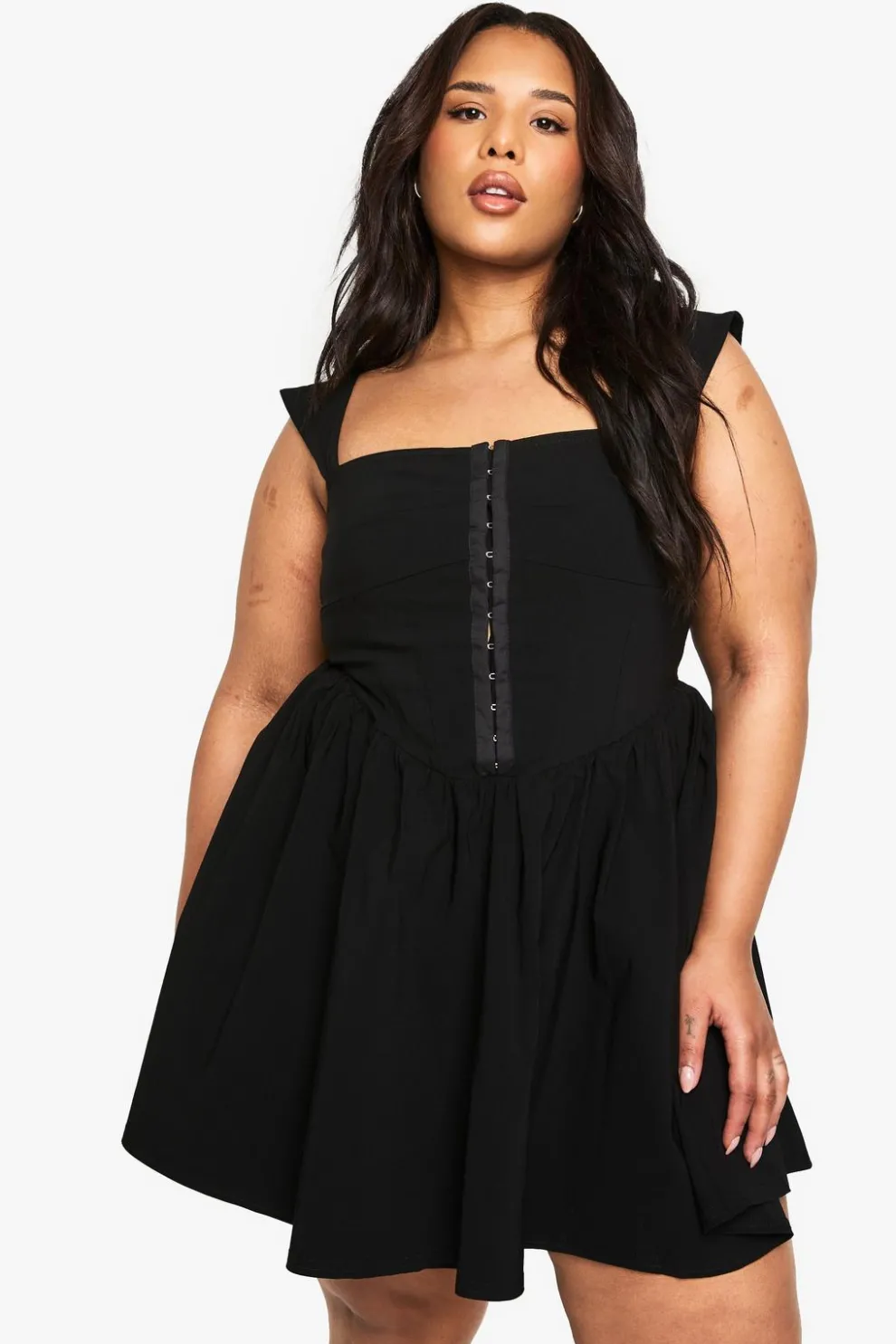 Plus Woven Stretch Corset Detail Short Sleeve Floaty Mini Dress | Nasty Gal
