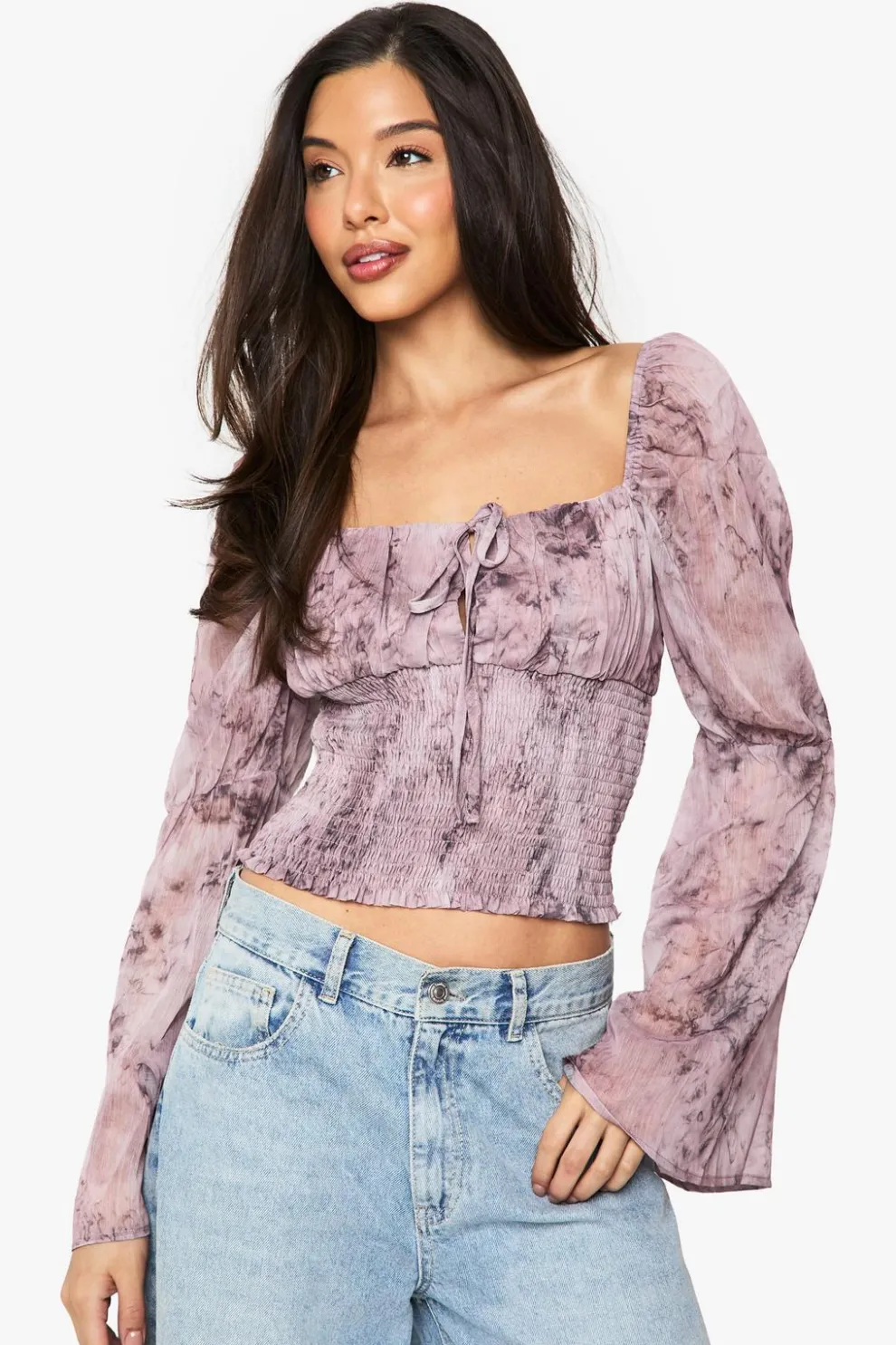 Floral Chiffon Tie Front Shirred Blouse | Nasty Gal