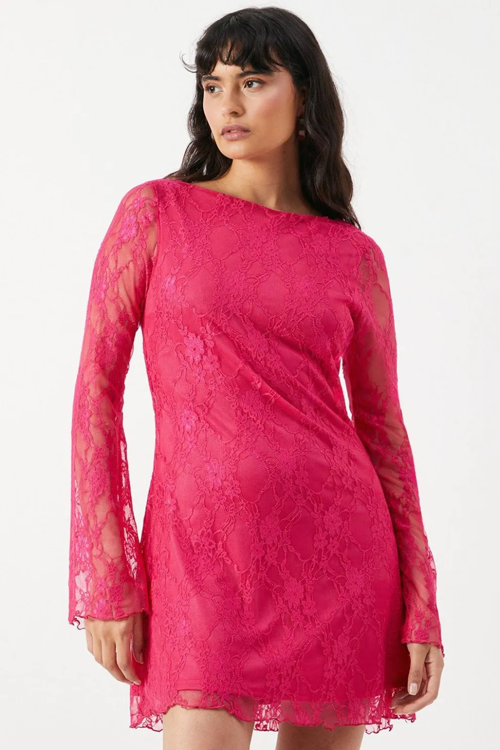 Stretch Lace Flared Sleeve A-line Mini Dress | Nasty Gal