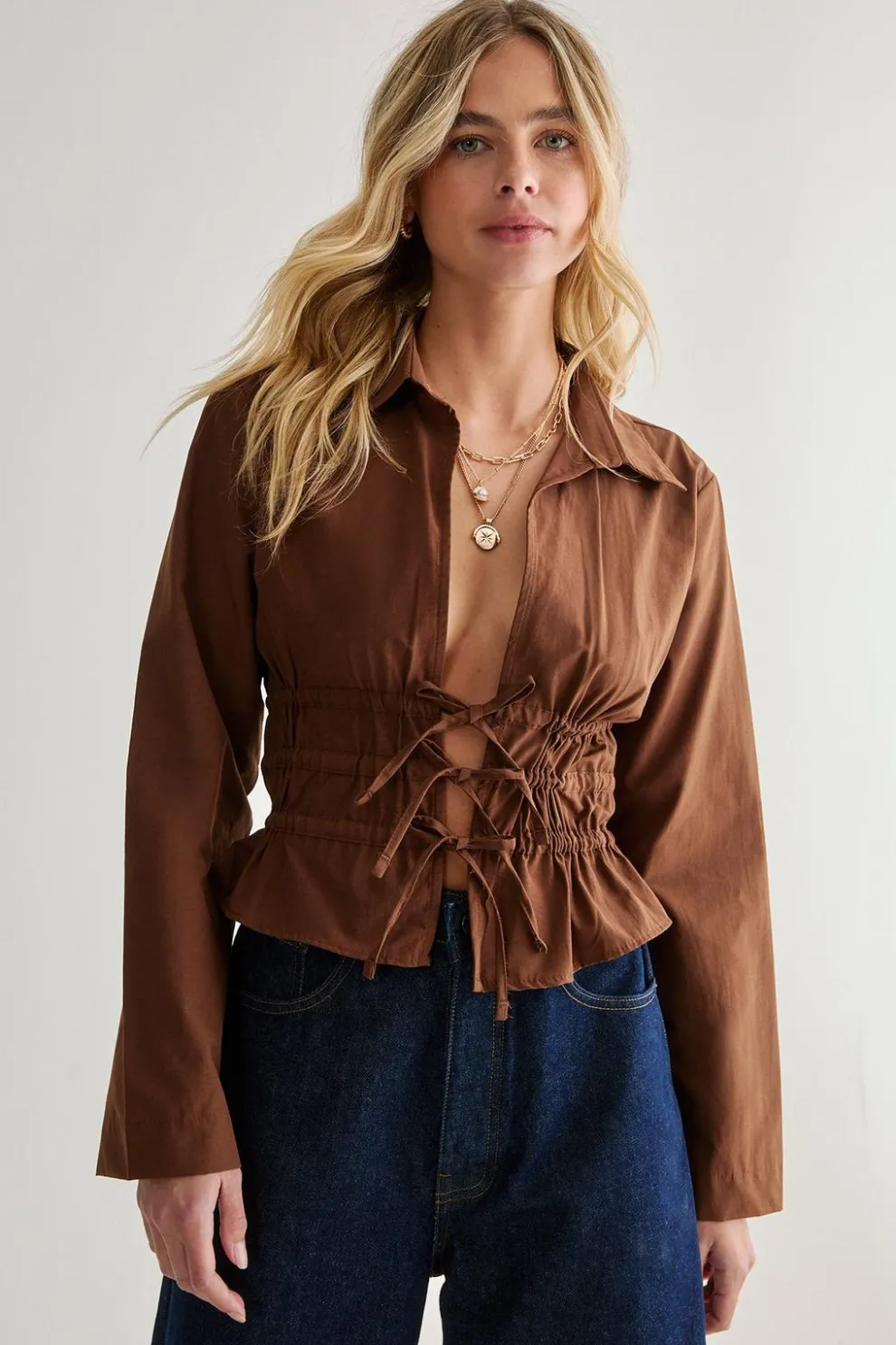 Tie Front Long Sleeve Shirt | Nasty Gal