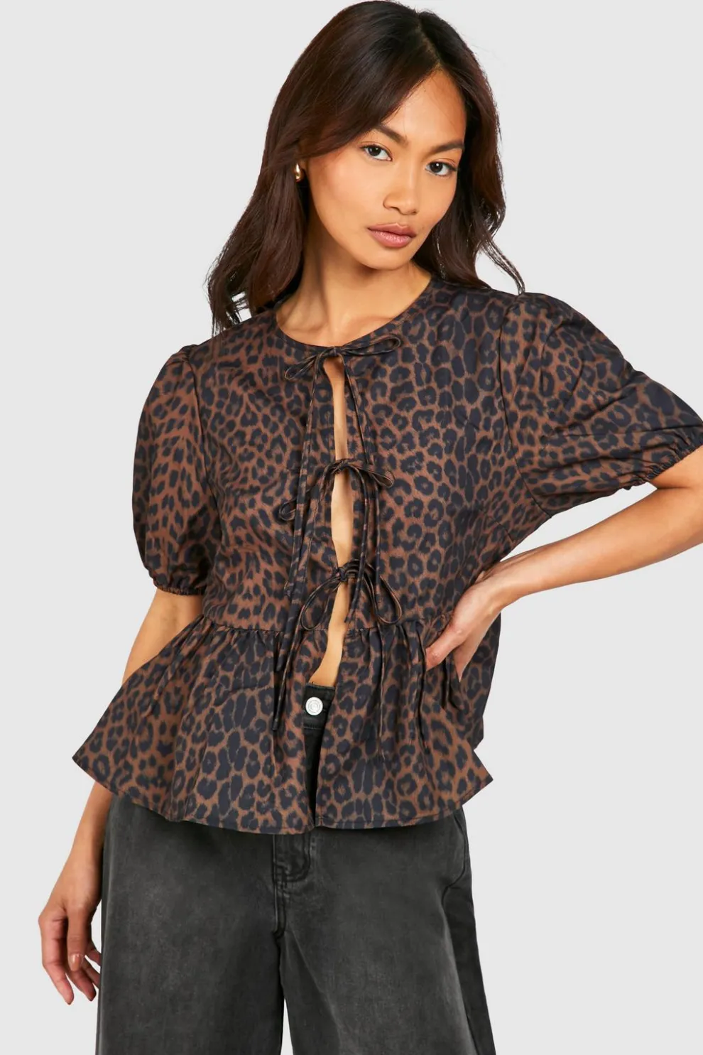 Leopard Puff Sleeve Bow Tie Top | Nasty Gal