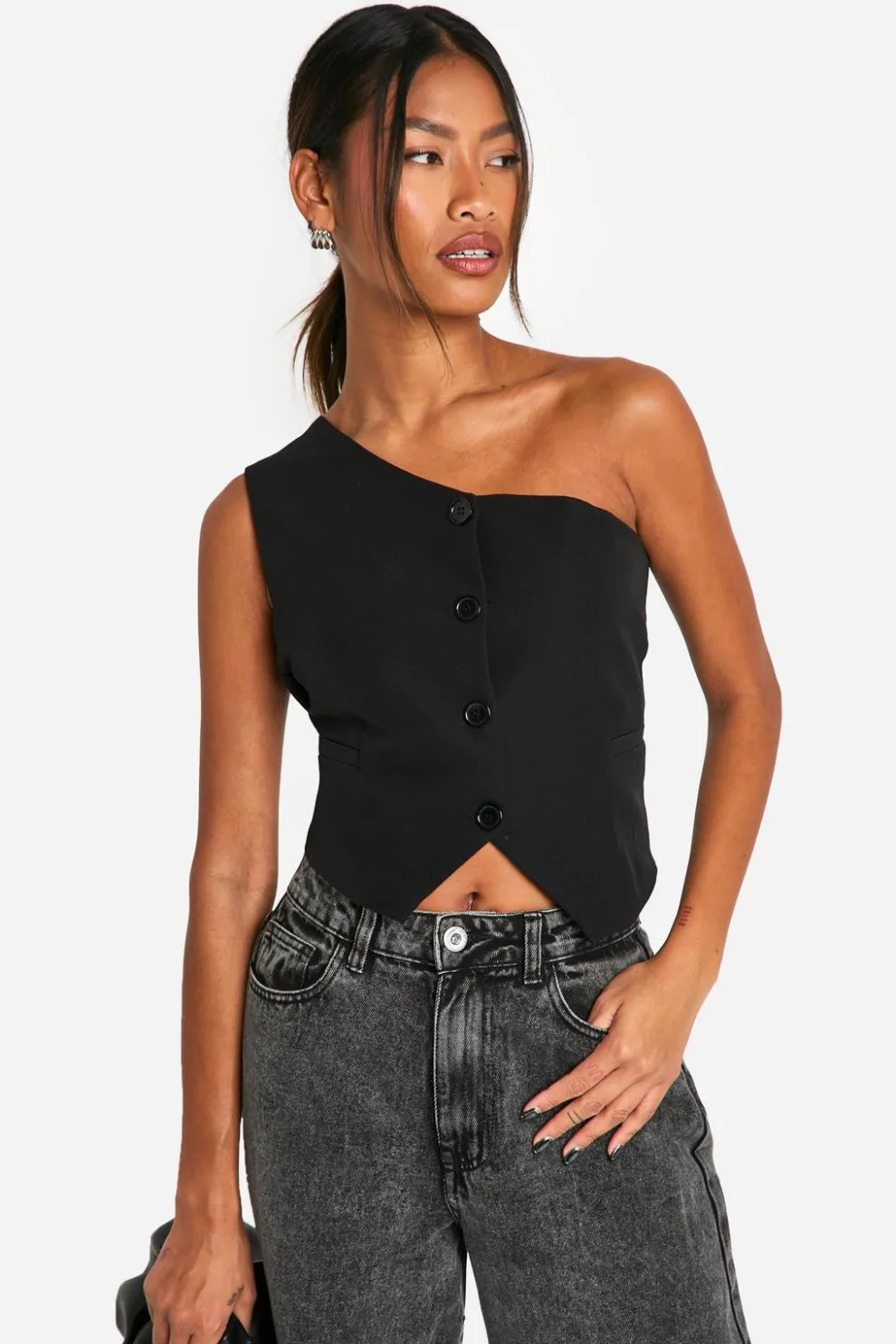 Woven One Shoulder Tailored Waistcoat | Nasty Gal