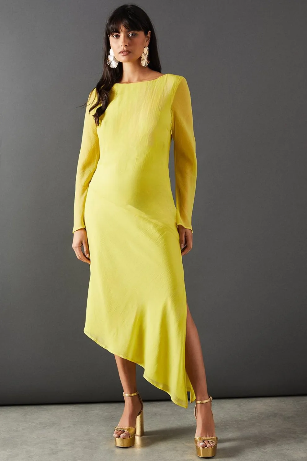 Chiffon One Sleeve Asymmetric Hem Midi Dress | Nasty Gal