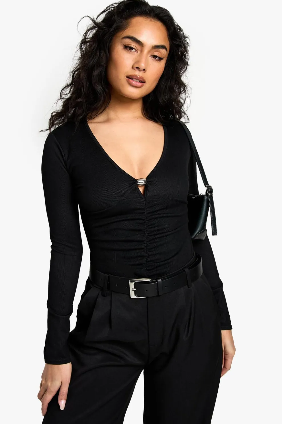 Rib Plunge Front Trim Detail Bodysuit | Nasty Gal