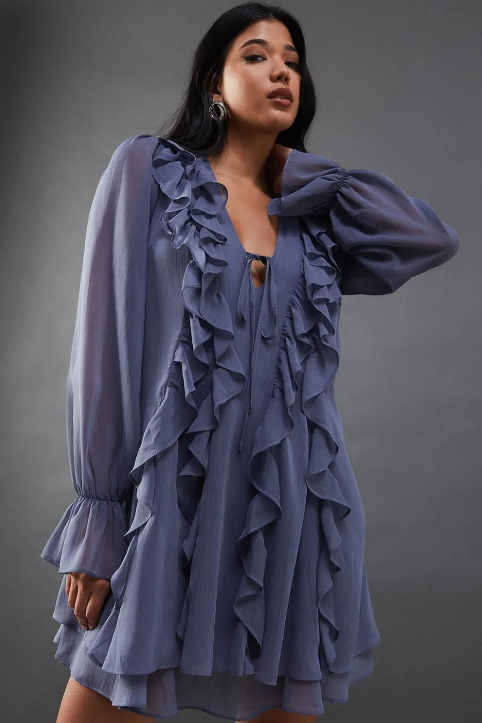 Chiffon Ruffle Front Tie Neck Mini Dress | Nasty Gal