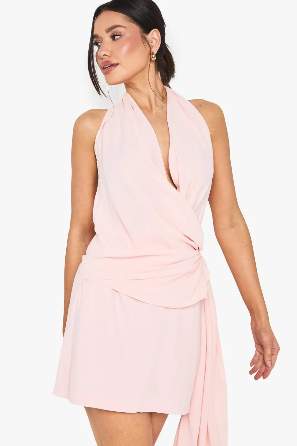 Tall Linen Look Drape Cowl Wrap Mini Dress | Nasty Gal