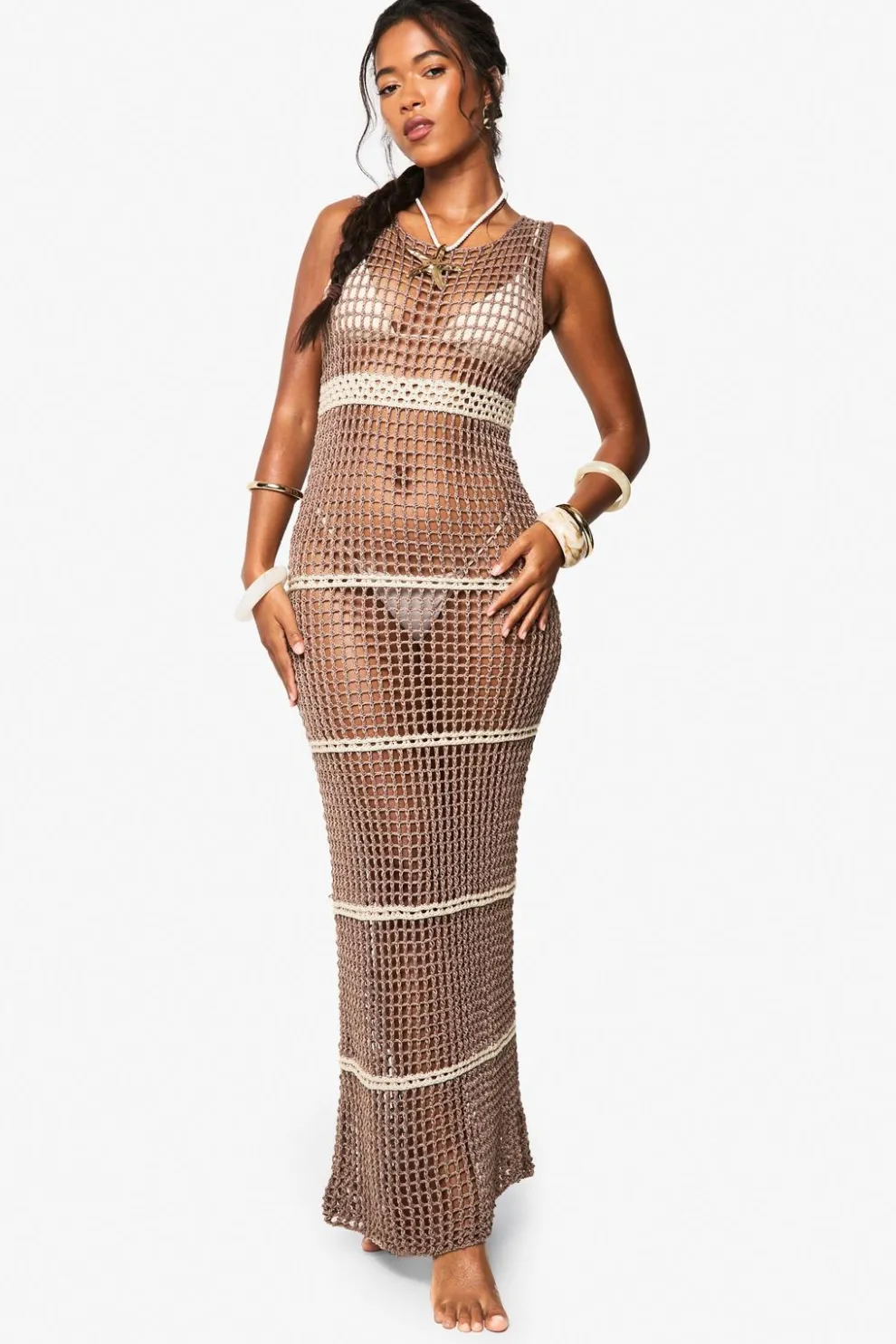 Petite Beach Crochet Super Soft Stripe Maxi Dress | Nasty Gal