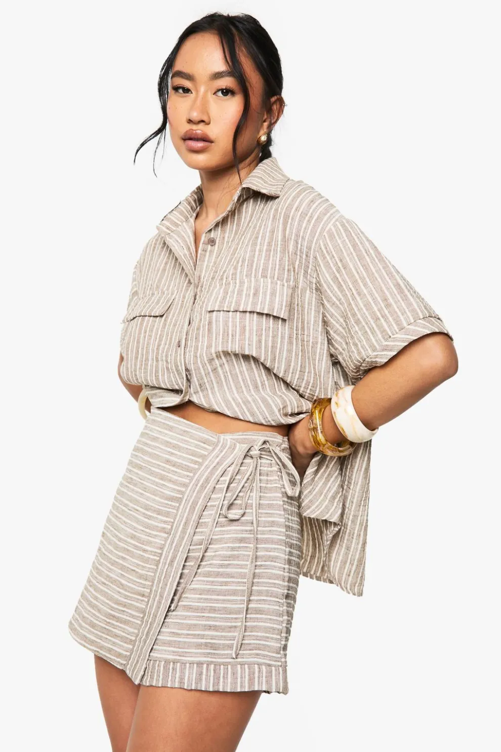 Woven Linen Look Striped Skort | Nasty Gal