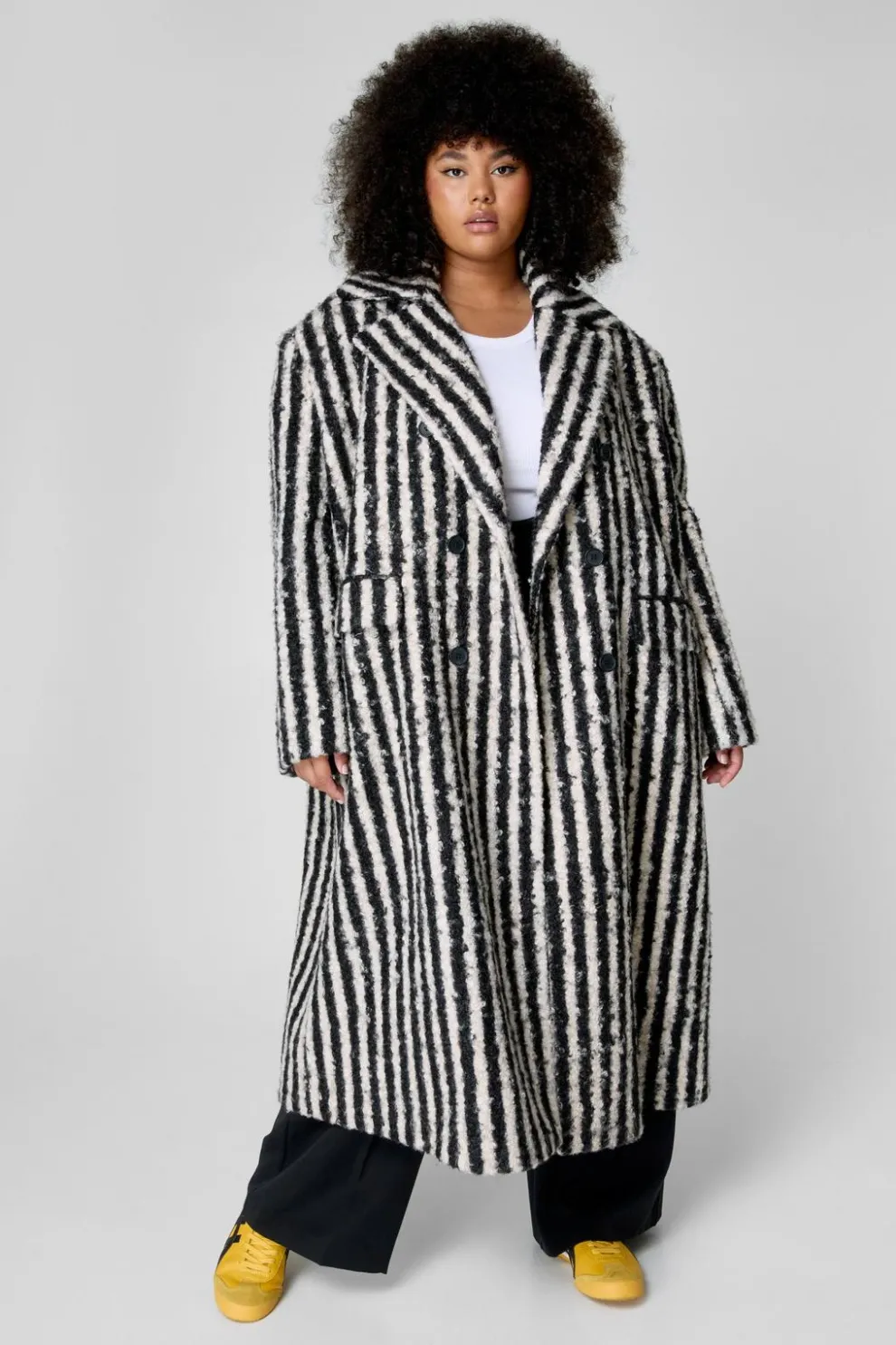Plus Striped Wool Look Coat | Nasty Gal