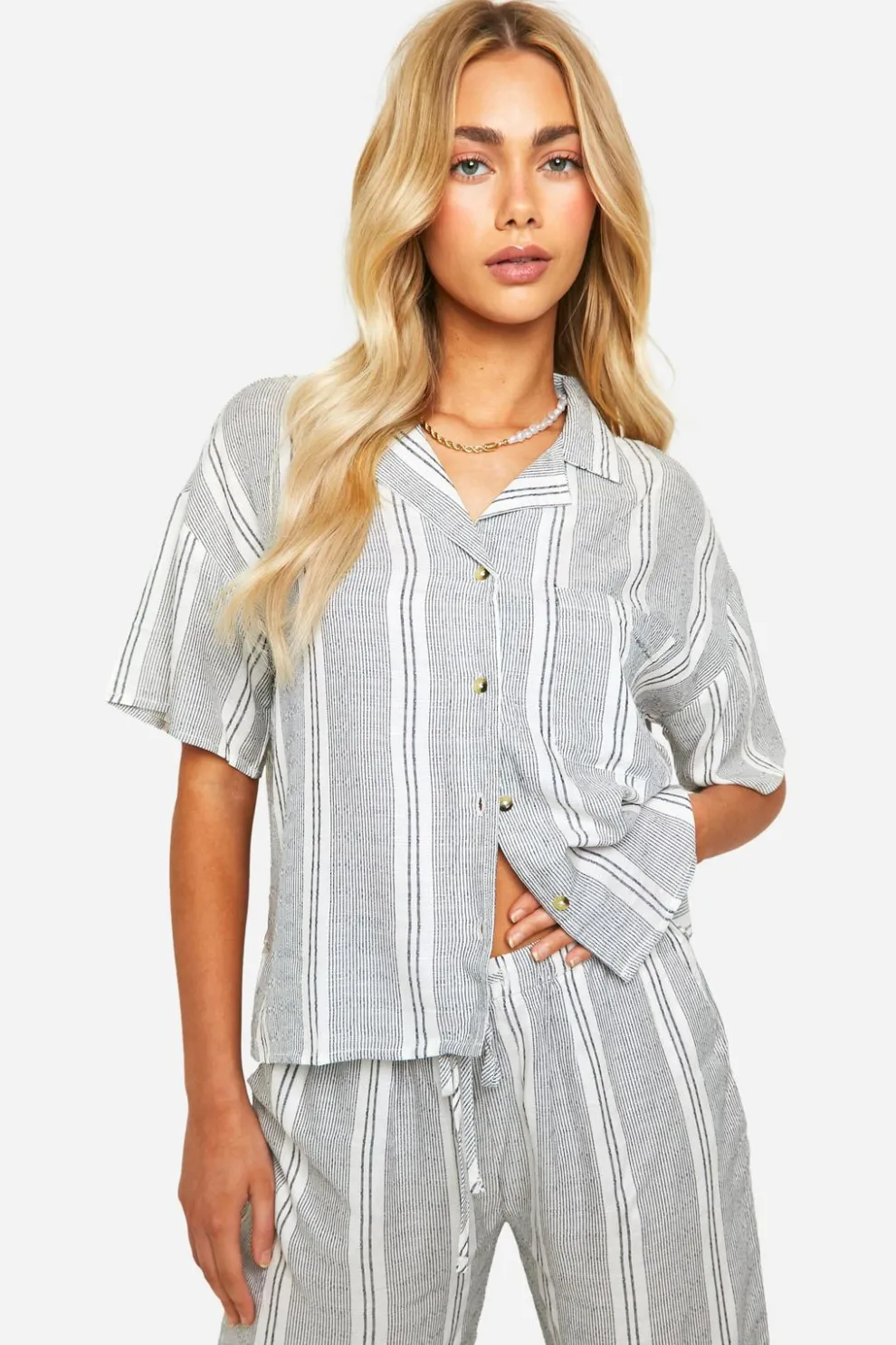 Tonal Stripe Linen Look Relaxed Fit Shirt | Nasty Gal