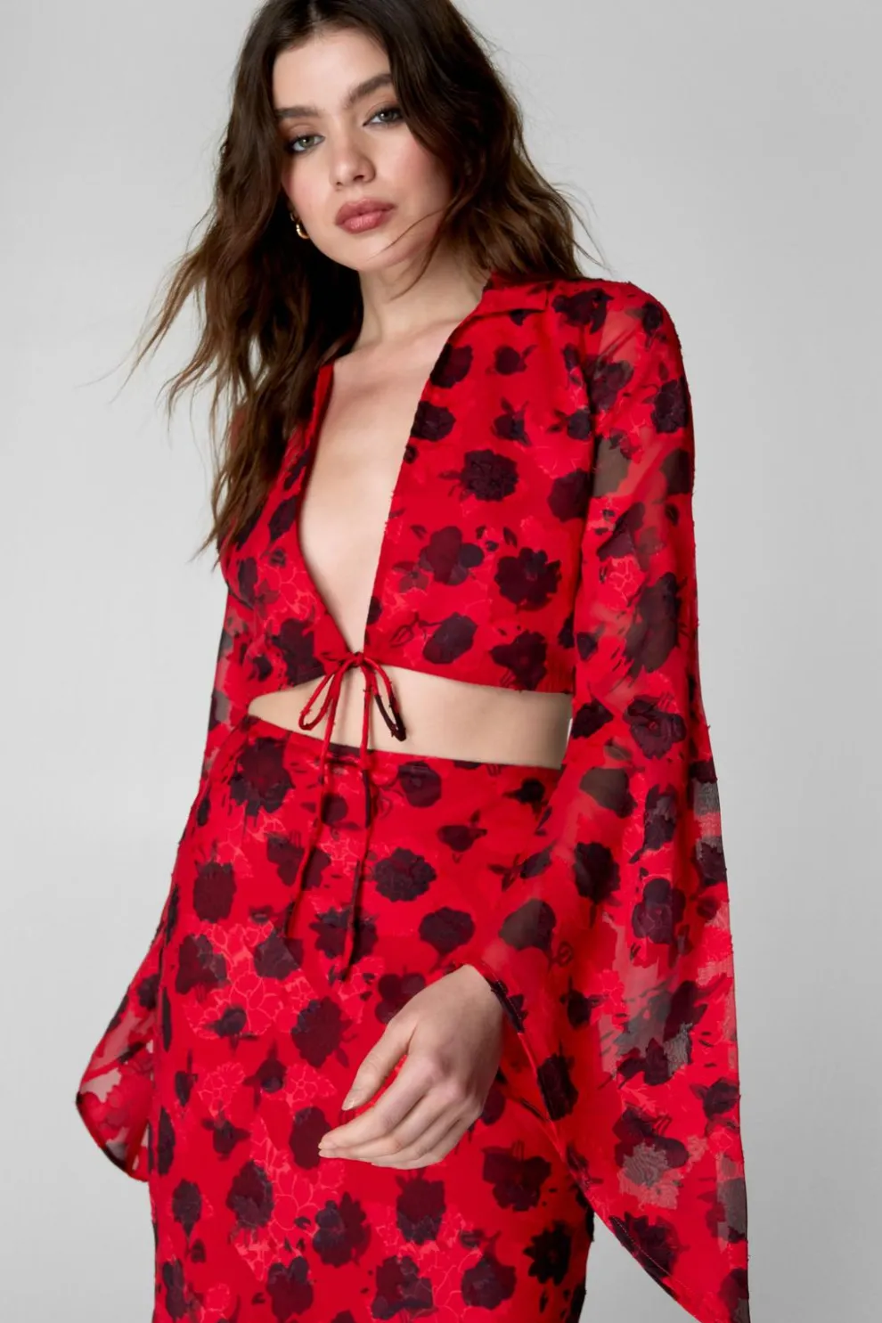 Burnout Floral Printed Tie Front Top | Nasty Gal