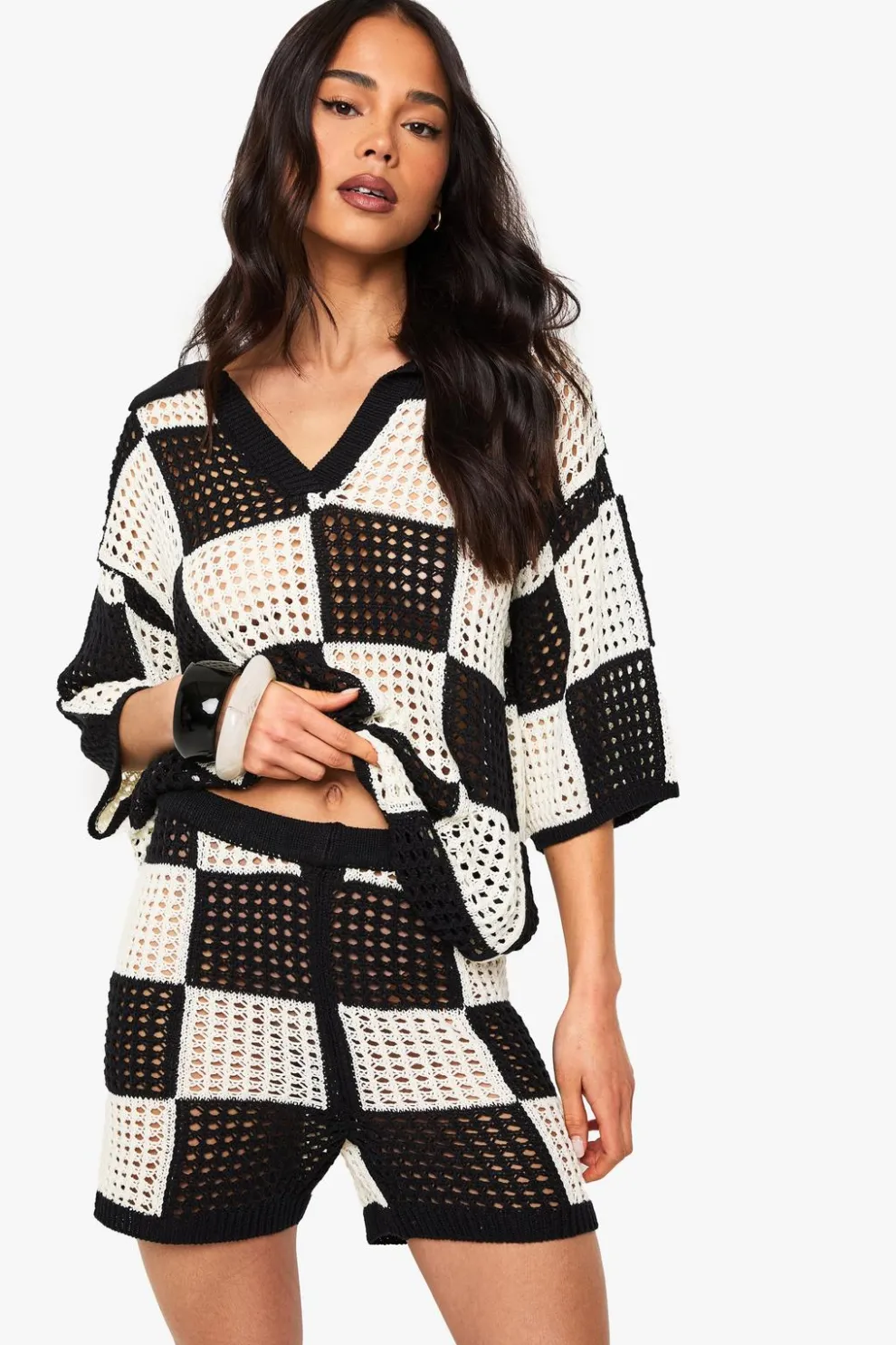 Checkerboard Crochet Wide Leg Beach Short | Nasty Gal