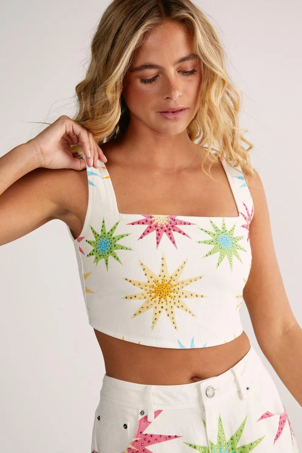 Embellished Star Detail Denim Crop Top | Nasty Gal