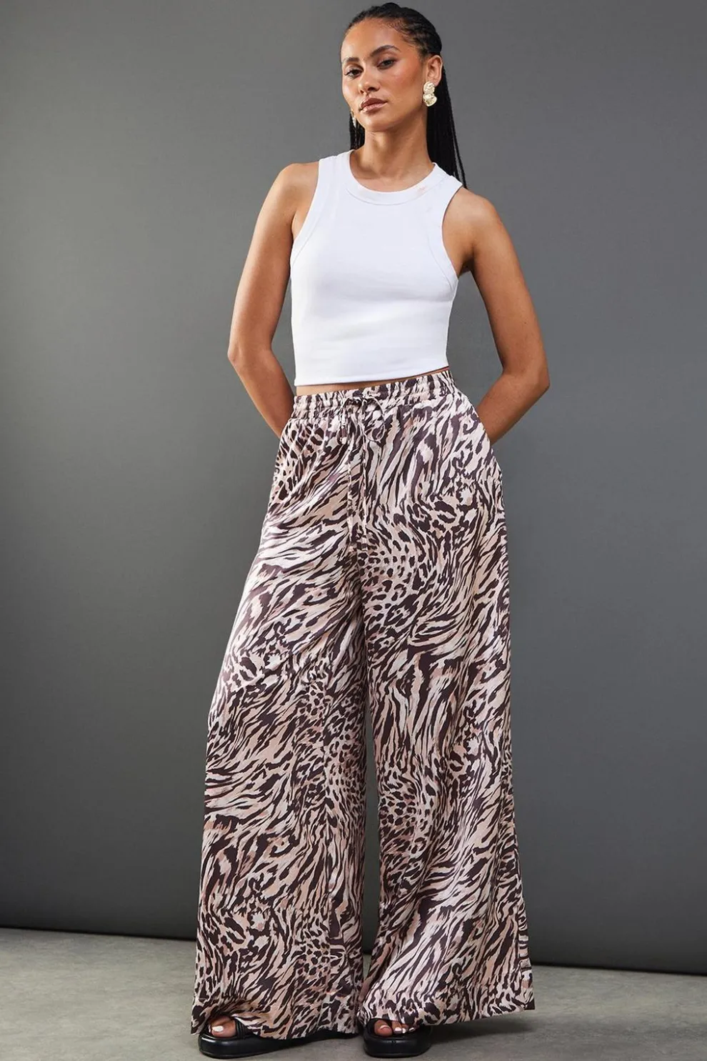 Satin Drawstring Waist Wide Leg Trouser | Nasty Gal