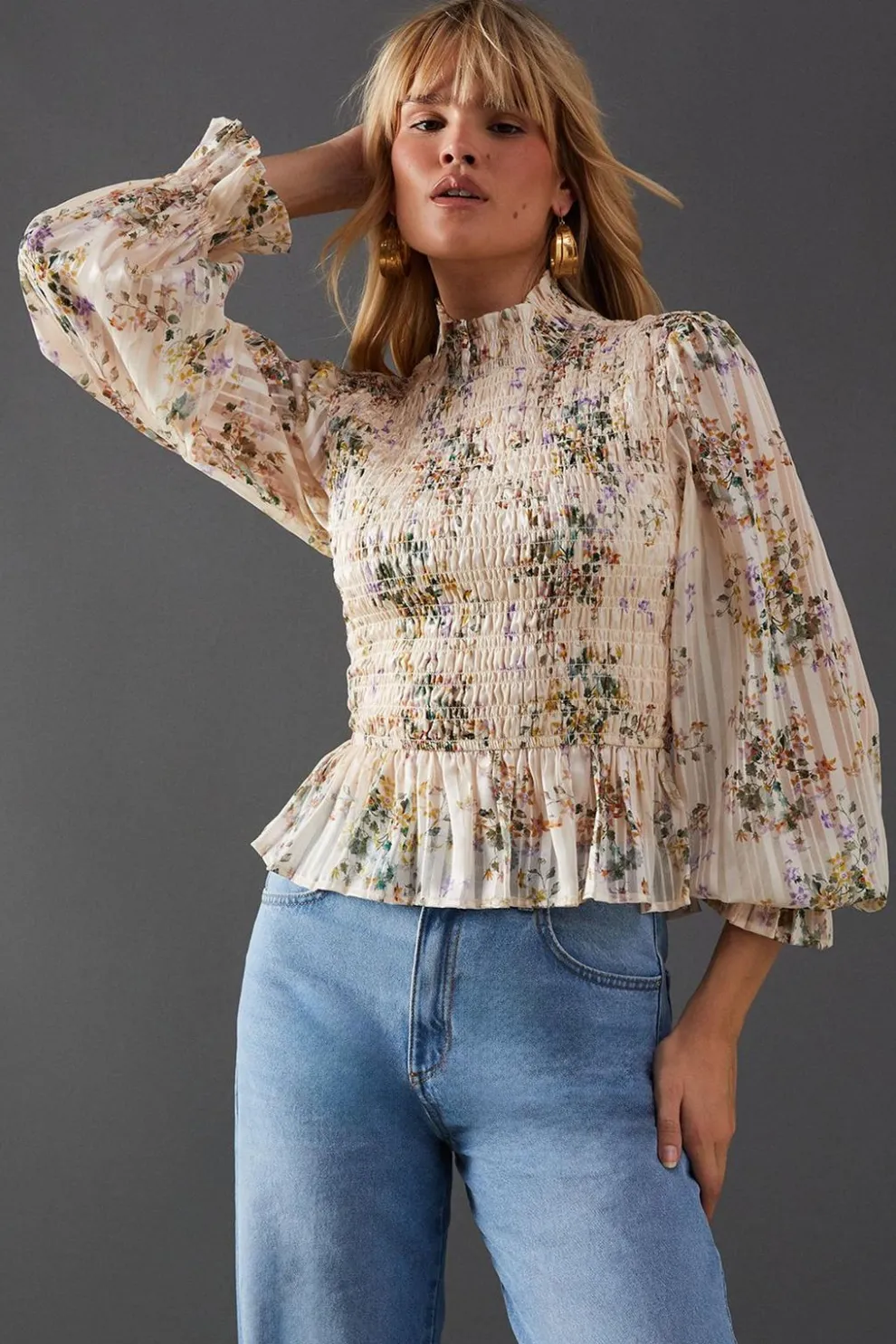 Satin Shadow Stripe Shirring Peplum Hem Top | Nasty Gal