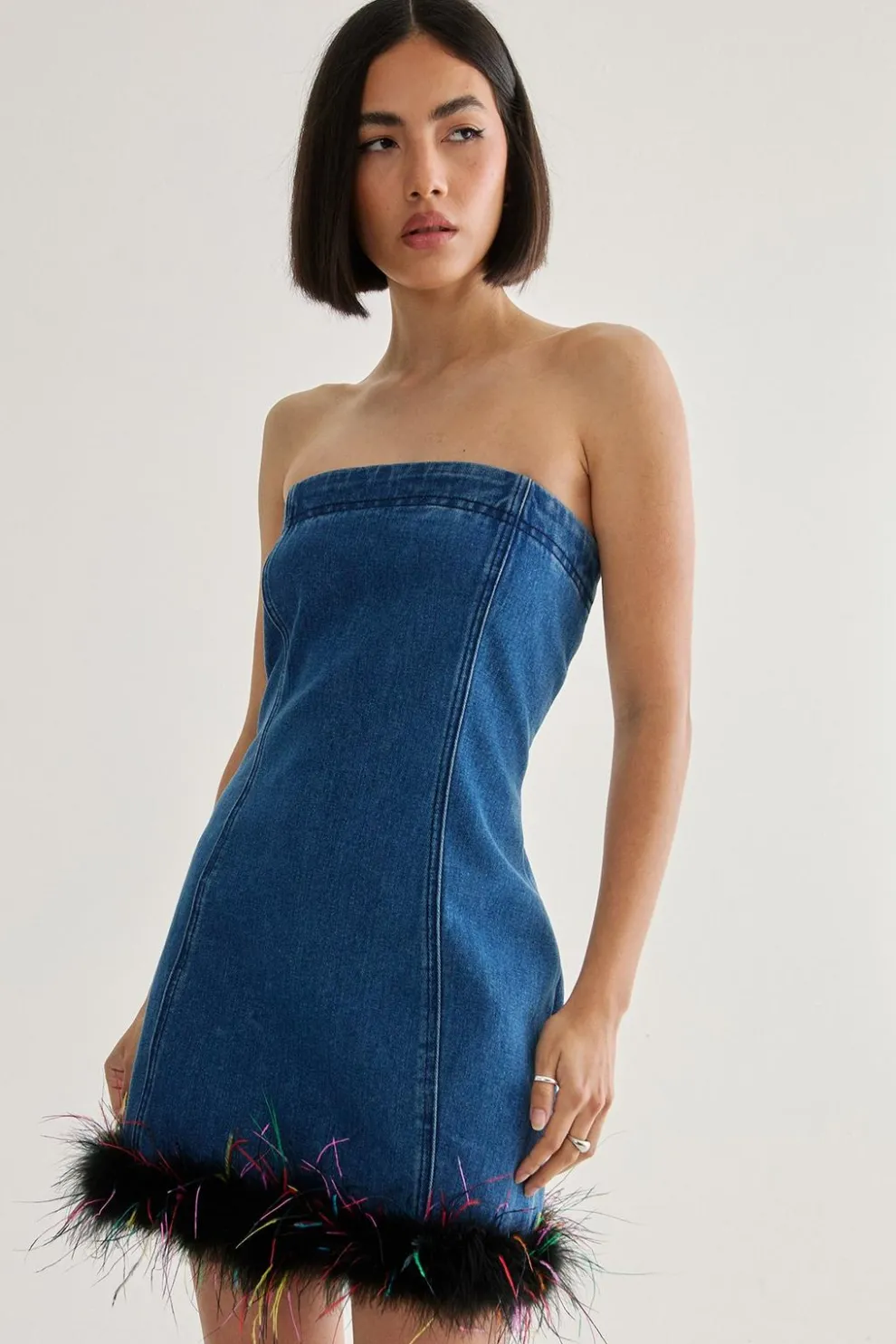 Feather Hem Bandeau Dress | Nasty Gal