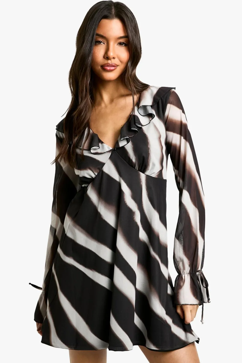 Abstract Mesh Ruffle Mini Dress | Nasty Gal