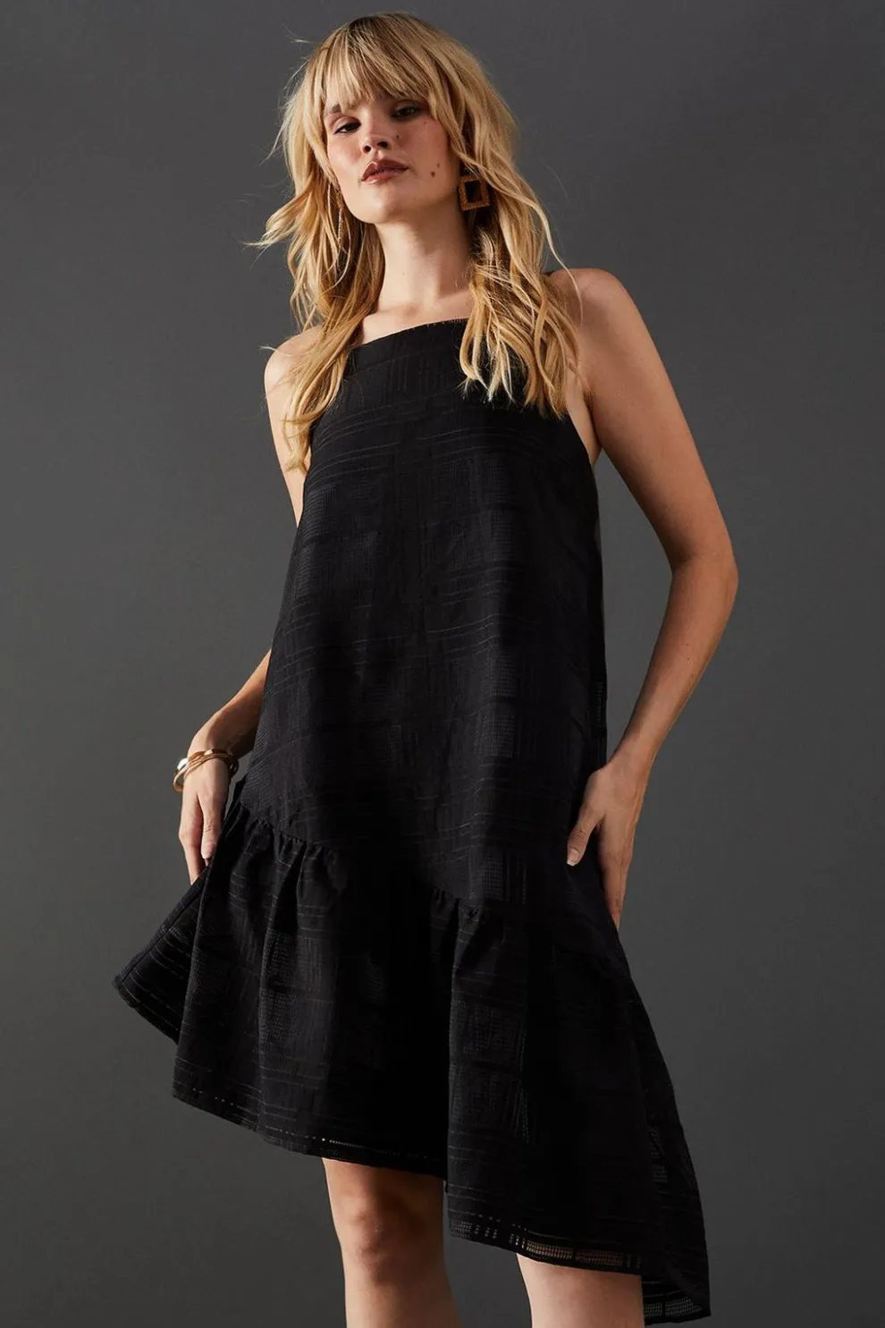 Check Organza High Neck Asymmetric Smock Dress | Nasty Gal