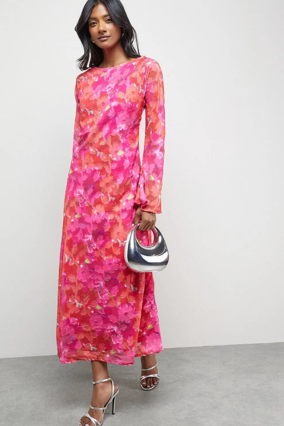 Burnout Floral Chiffon Slash Neck Bias Midi Dress | Nasty Gal