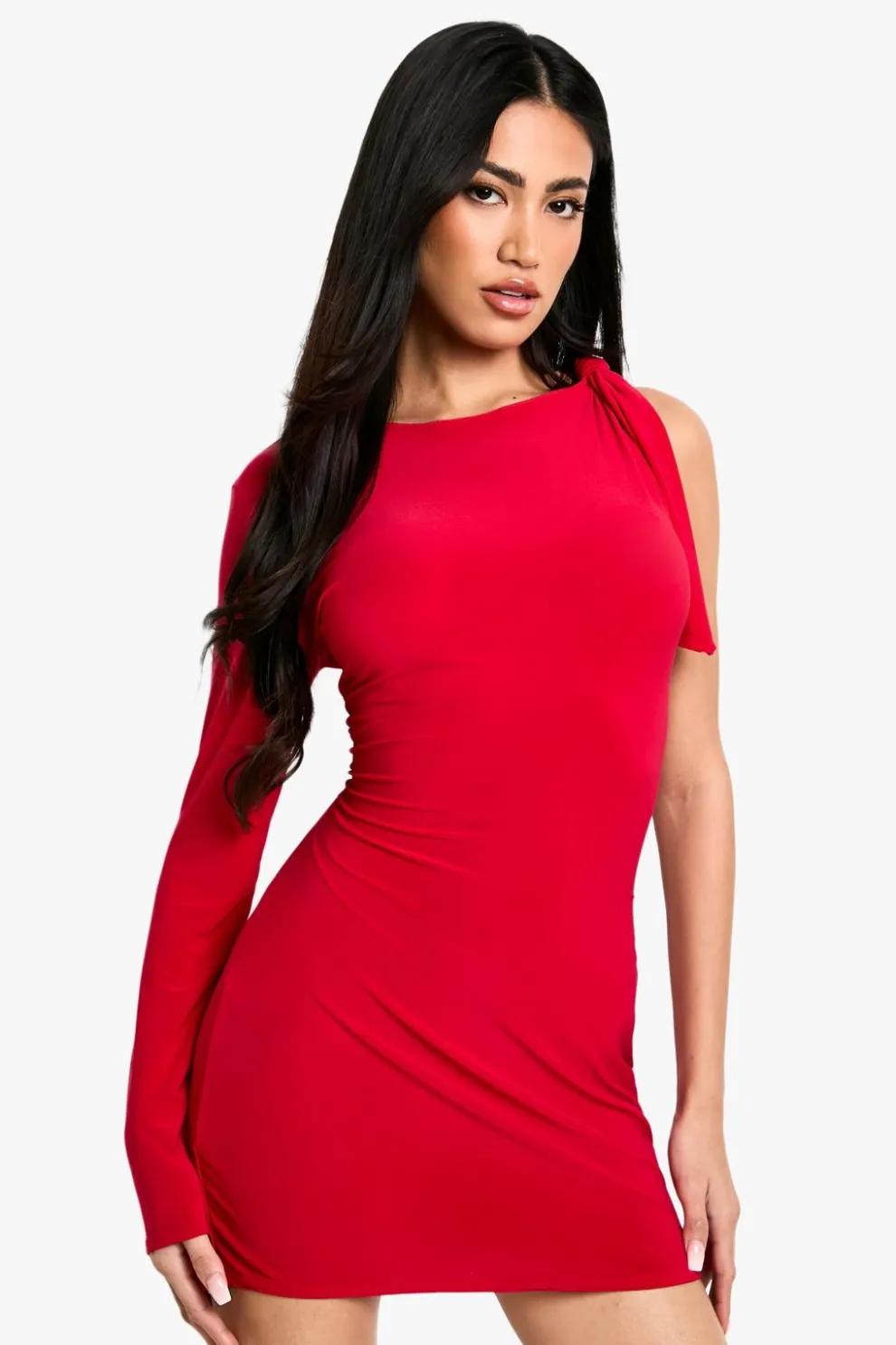 Tie One Shoulder Long Sleeve Mini Dress | Nasty Gal