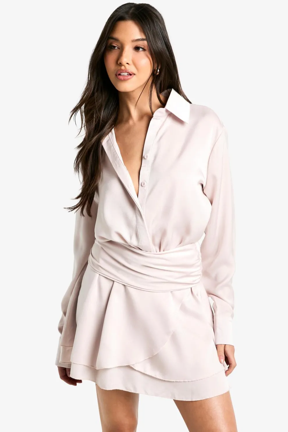 Satin Ruched Shirt Dress | Nasty Gal