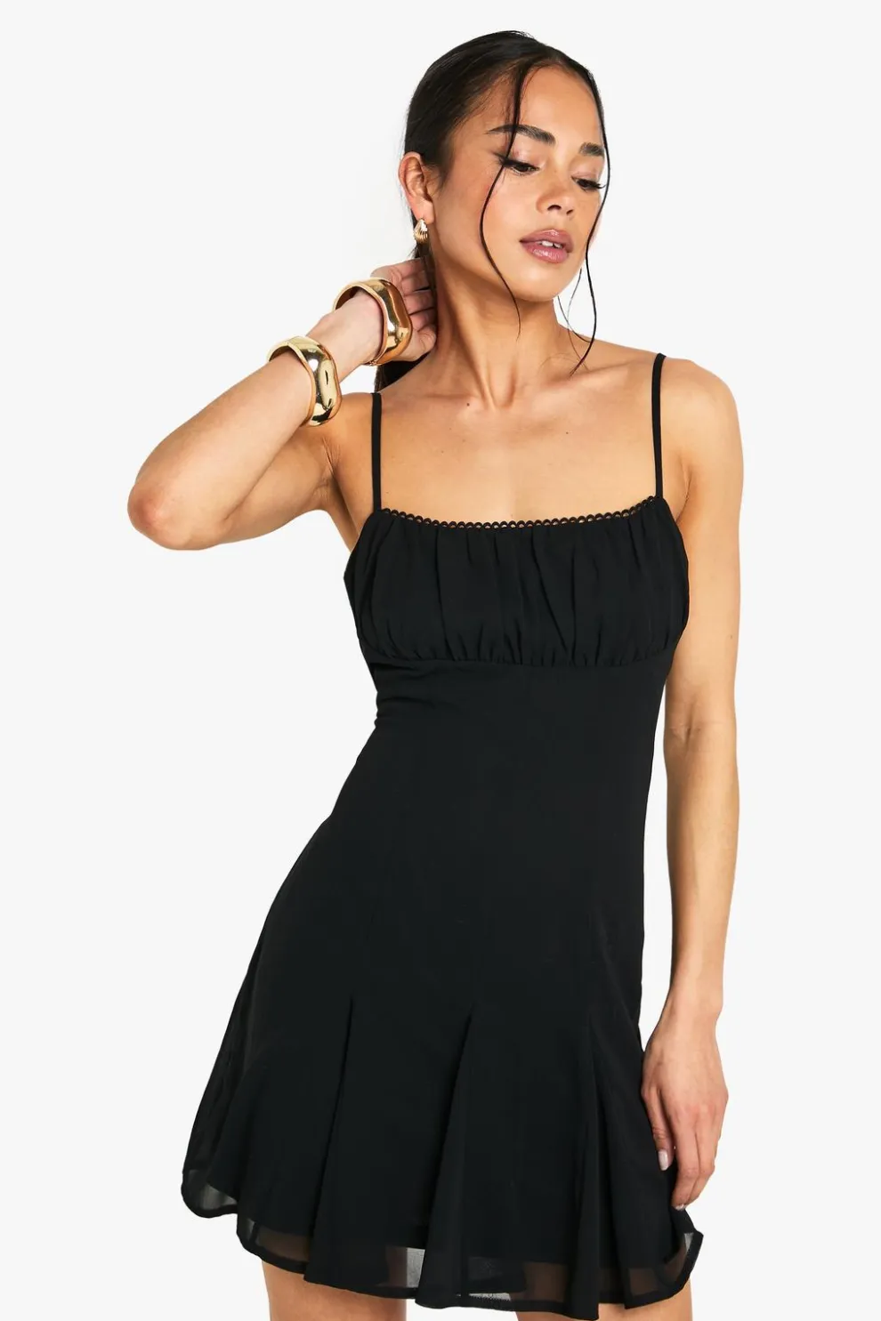 Chiffon Strappy Milkmaid Godet Hem Mini Dress | Nasty Gal