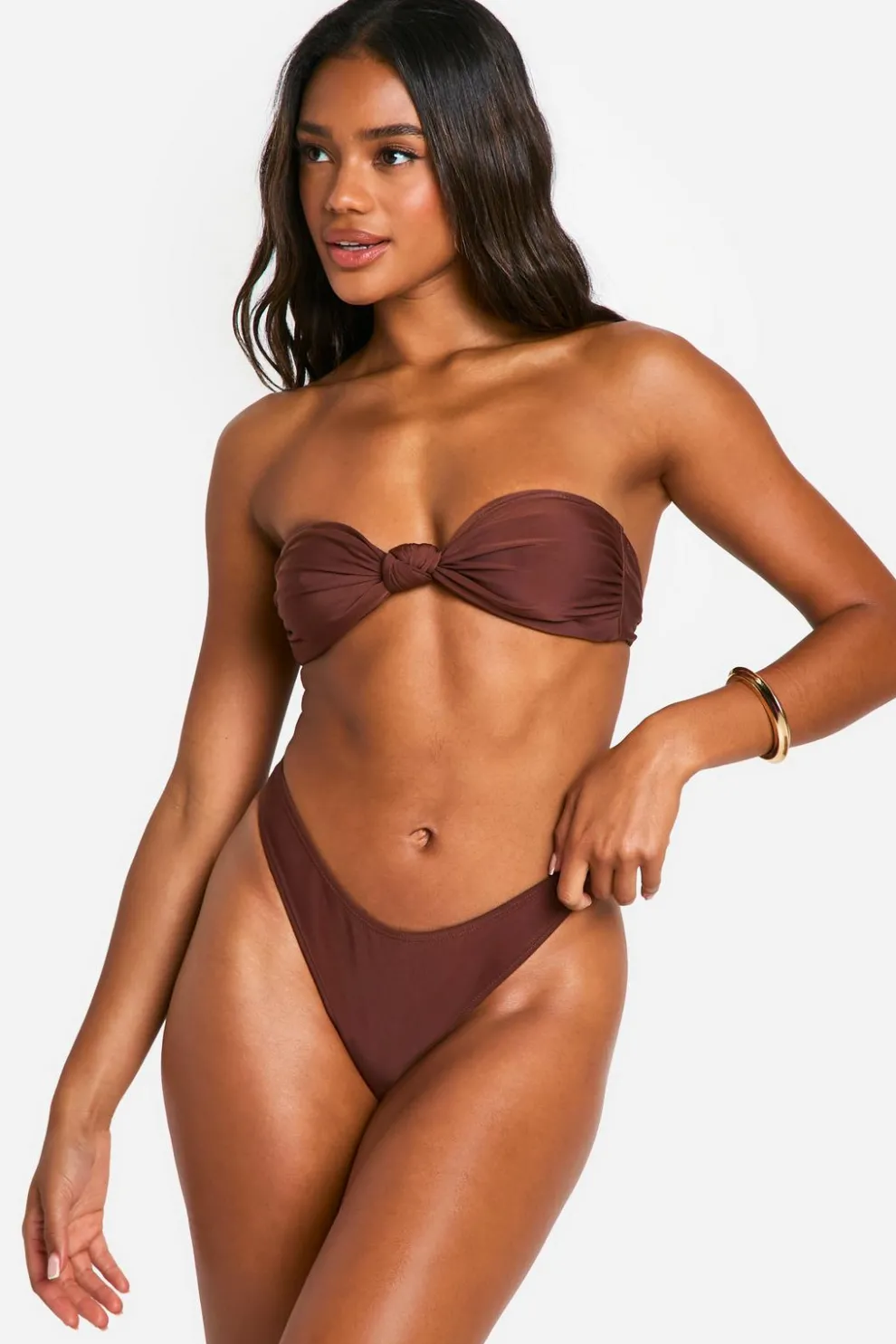 Knotted Bandeau Bikini Top & High Leg Bikini Bottoms Set | Nasty Gal