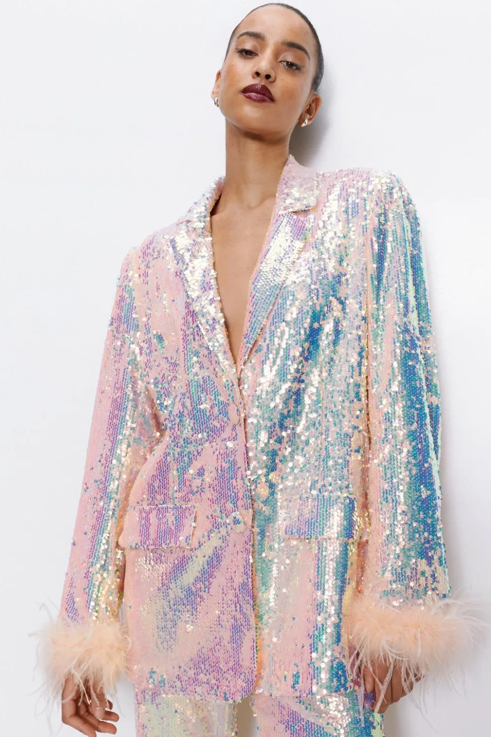Premium Sequin Feather Trim Blazer | Nasty Gal