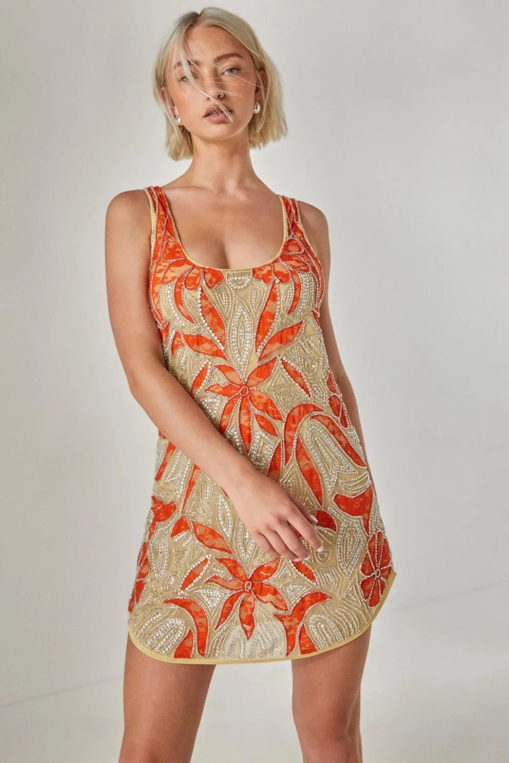 Vintage Lace Beaded Curved Hem Mini Dress | Nasty Gal