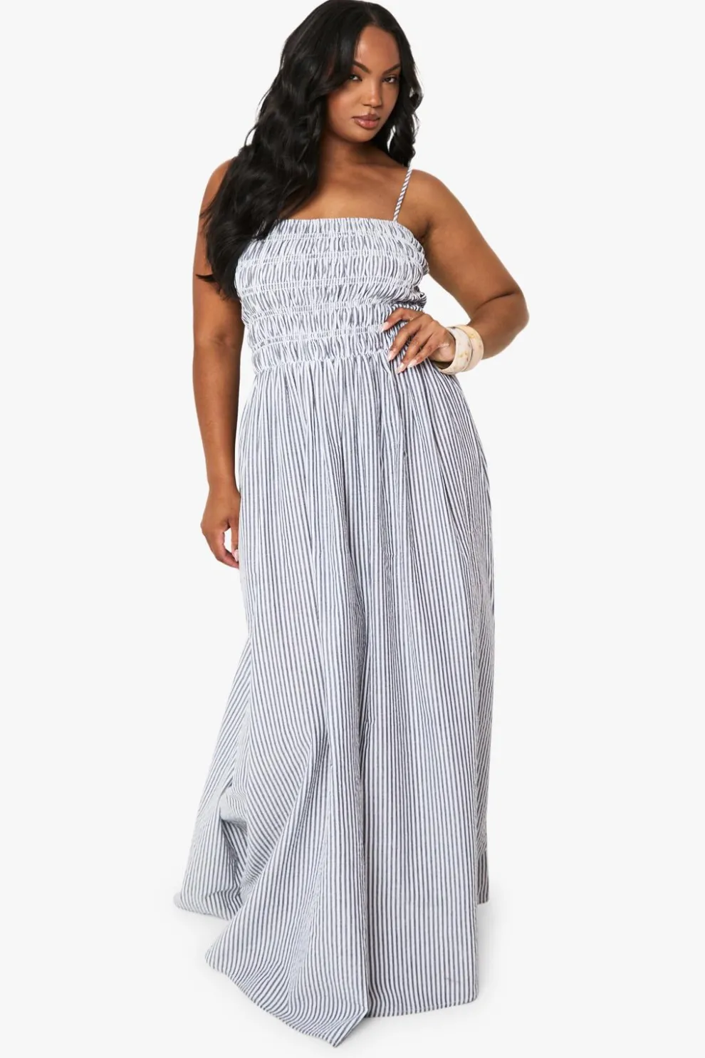 PLUS STRIPE SHIRRED strappy maxi dress | Nasty Gal