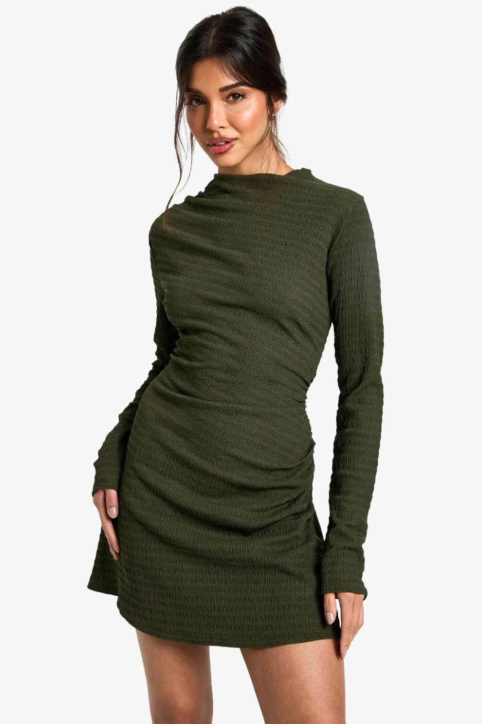 Textured Ruched Skater Mini Dress | Nasty Gal