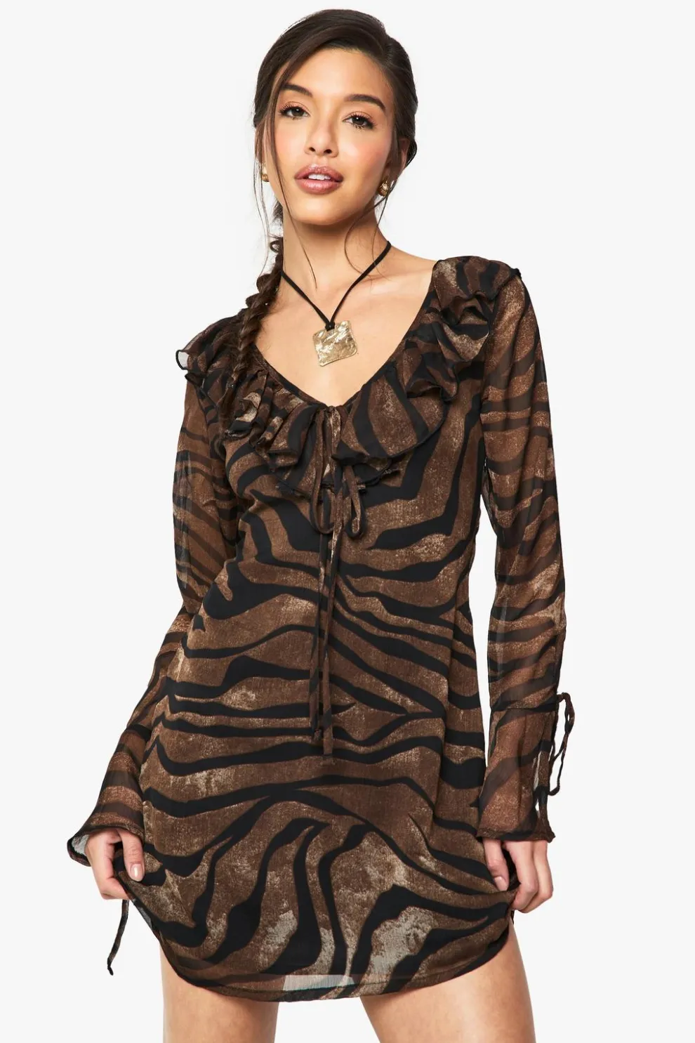 Printed Chiffon Ruffle Shift Dress | Nasty Gal