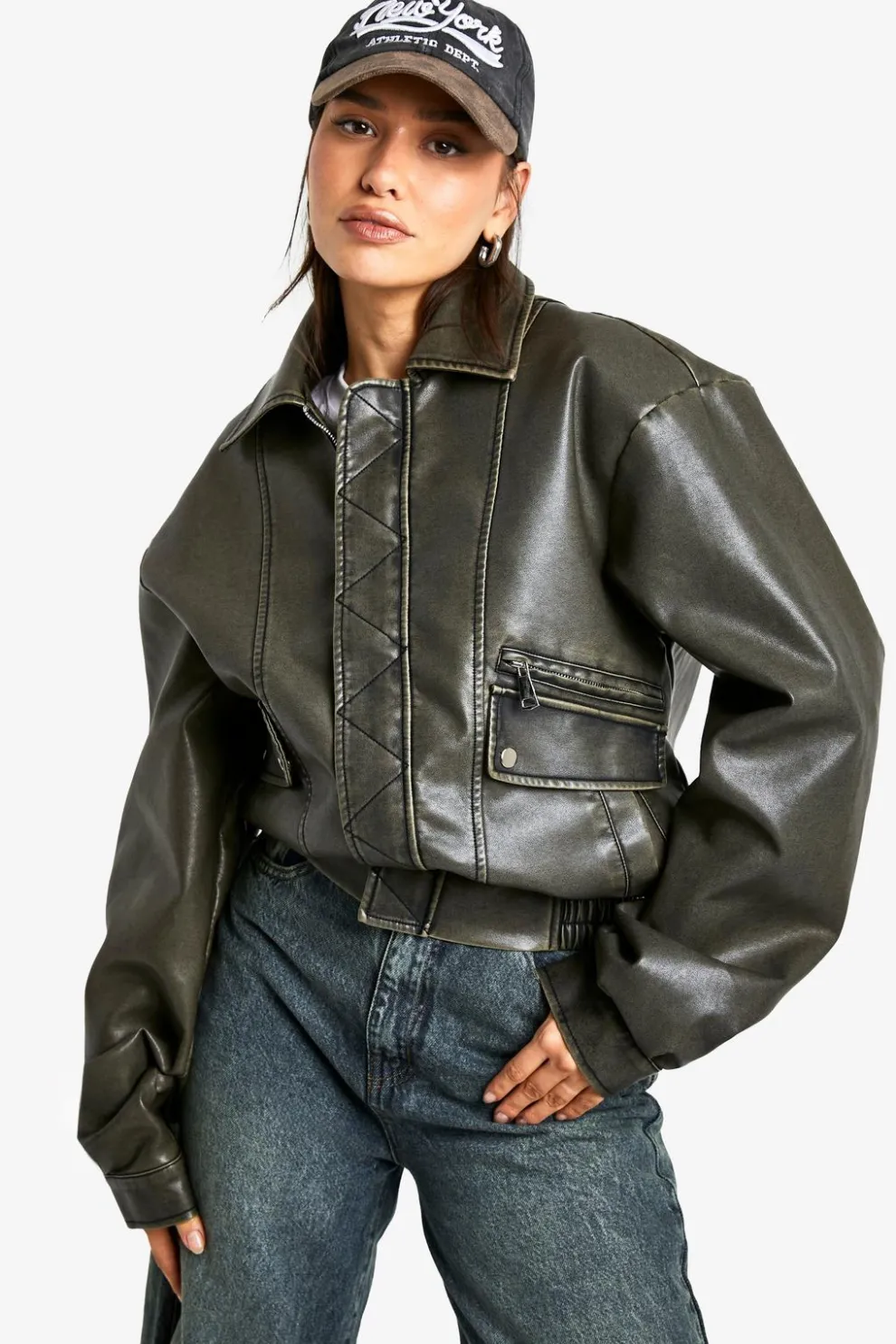 Tall Vintage Look Faux Leather Bomber Jacket | Nasty Gal