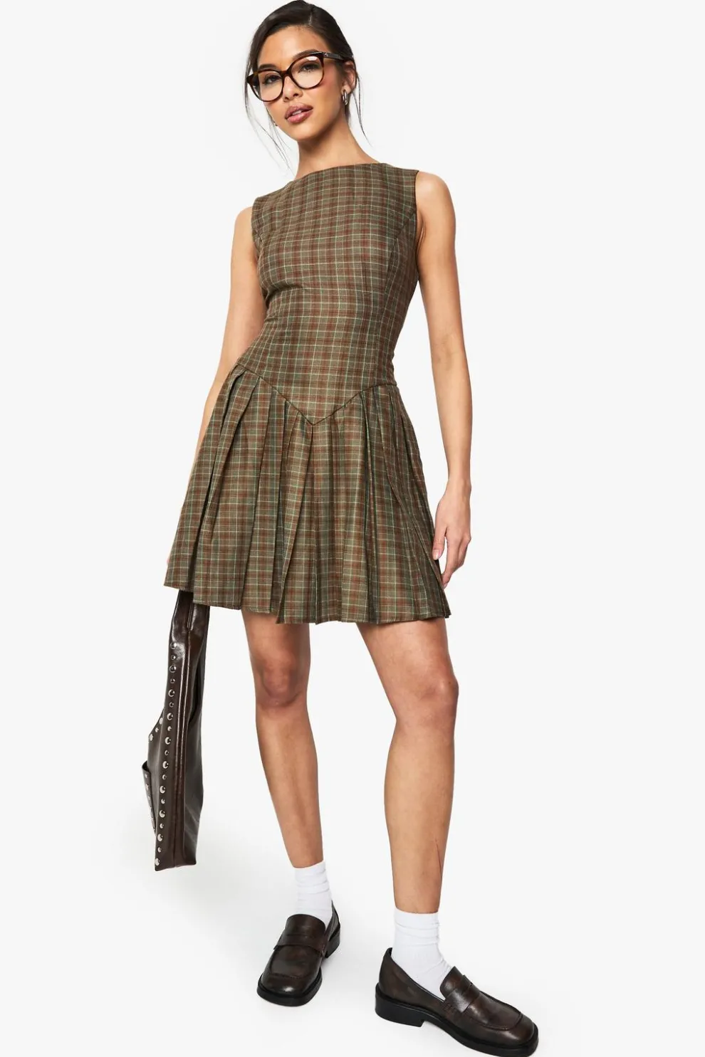 Check Pleated Tailored Dress | Nasty Gal