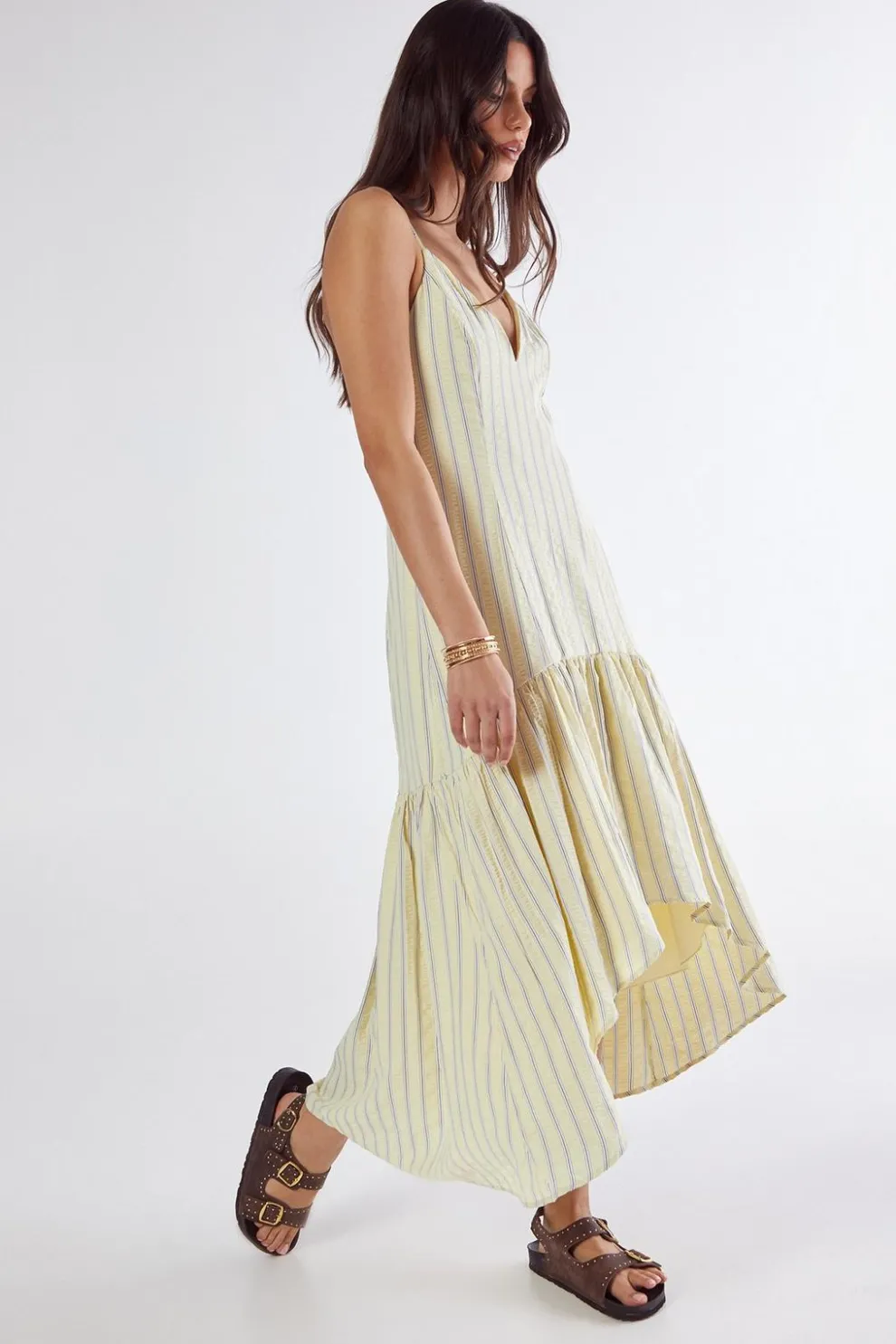 Textured Stripe Dipped Hem Maxi Dress | Nasty Gal