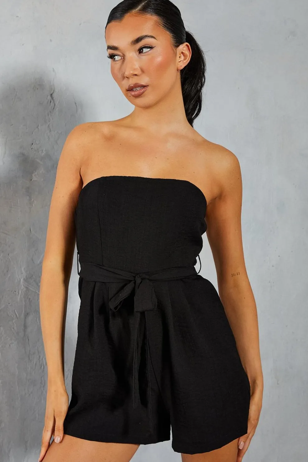 Linen Look Bandeau Pocket Detail Playsuit | Nasty Gal