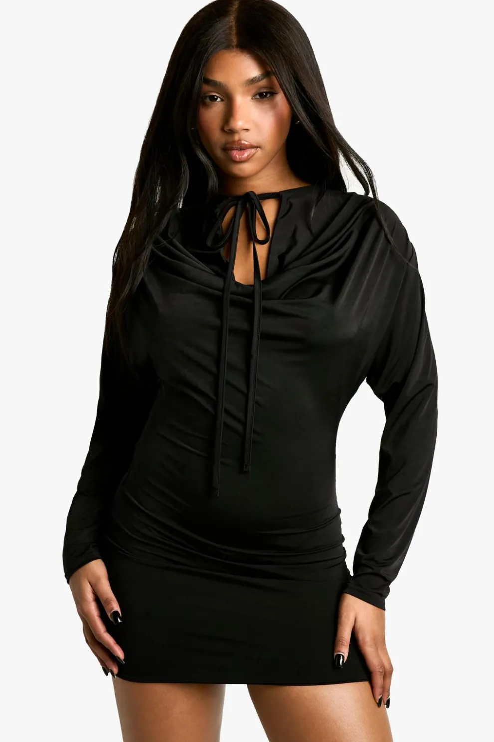 Cowl Strap Detail Long Sleeve Mini Dress | Nasty Gal