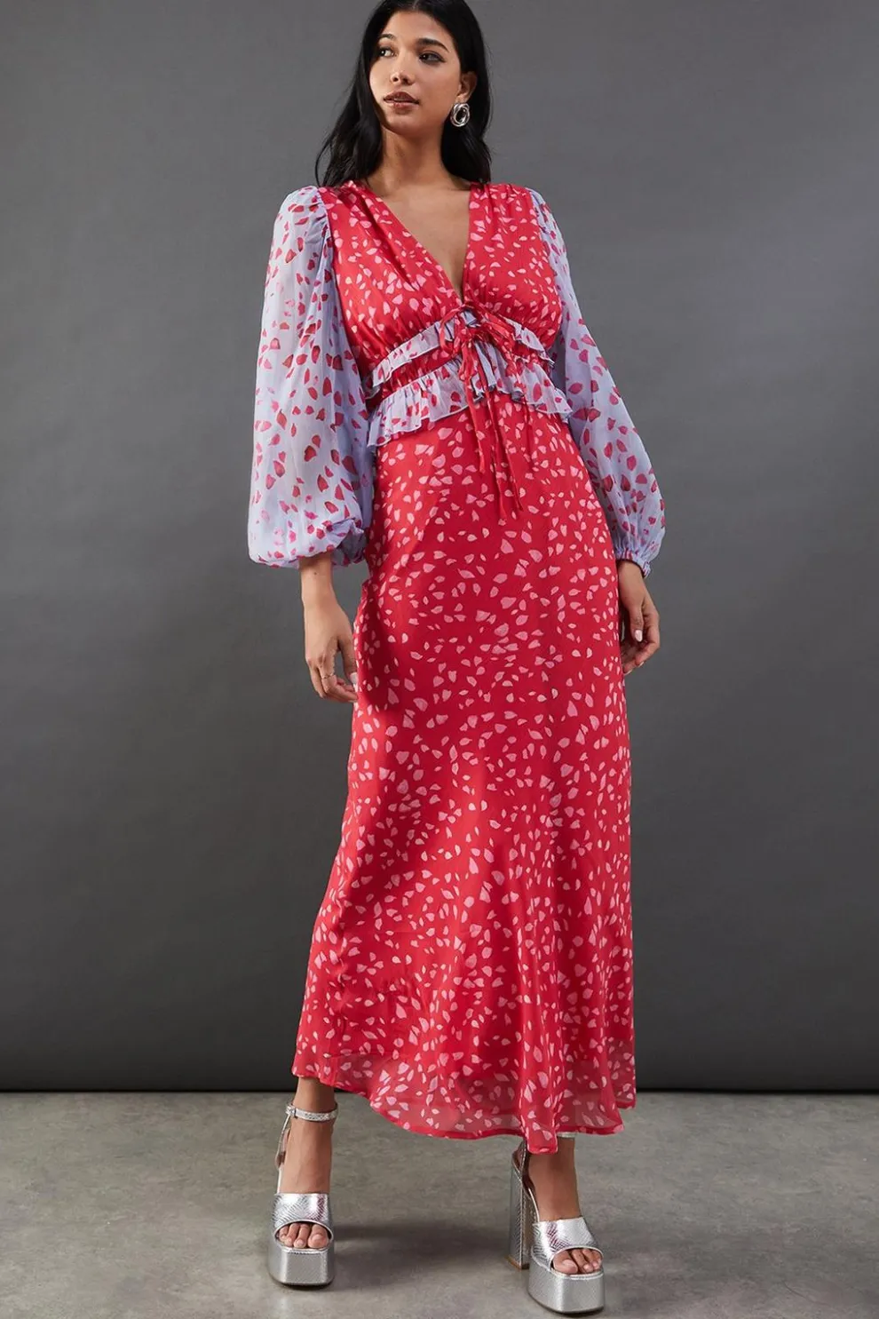 Mixed Chiffon Ruffle Midi Tea Dress | Nasty Gal