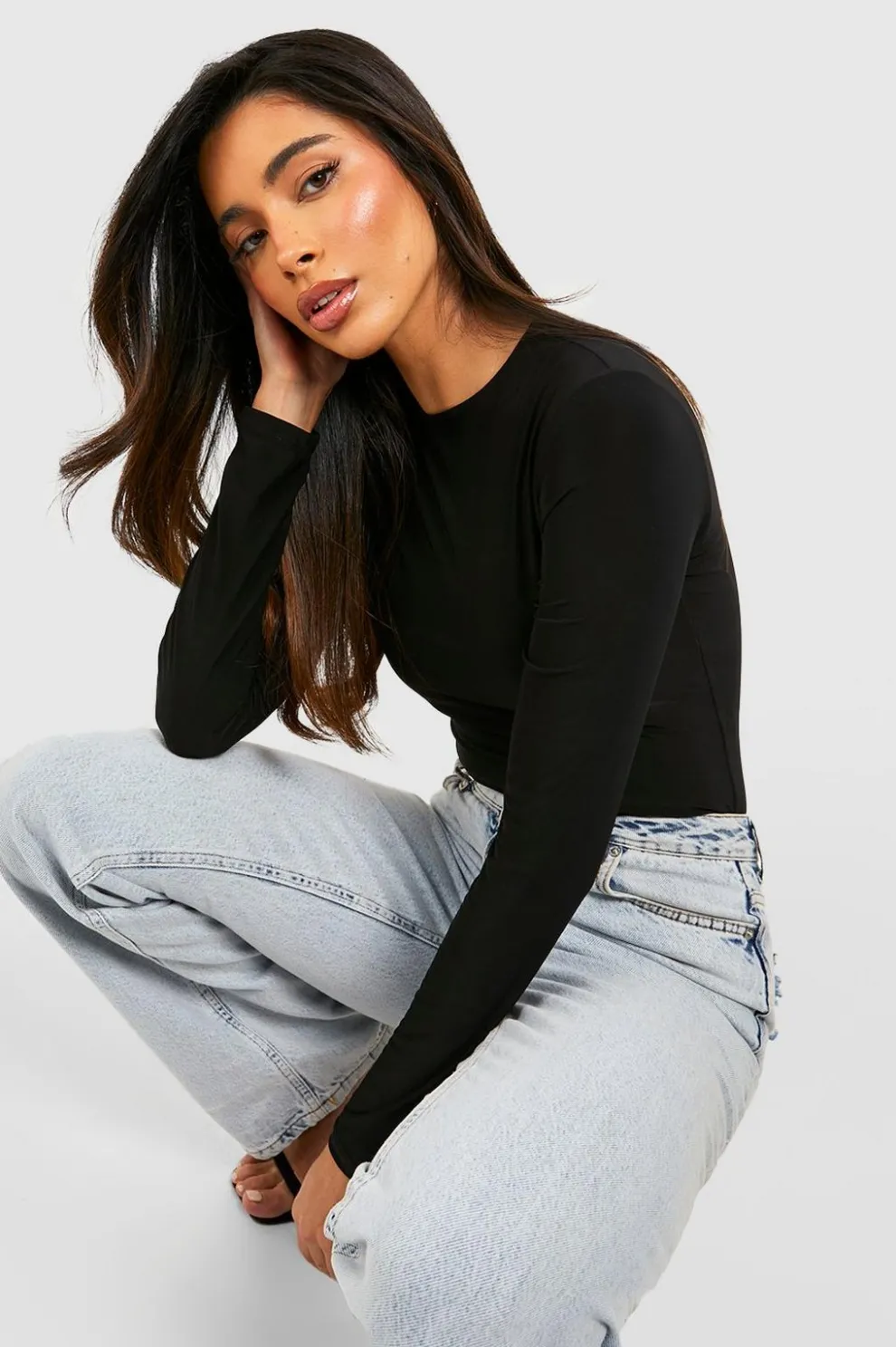 Double Layer Slinky Long Sleeve Crew Neck Bodysuit | Nasty Gal