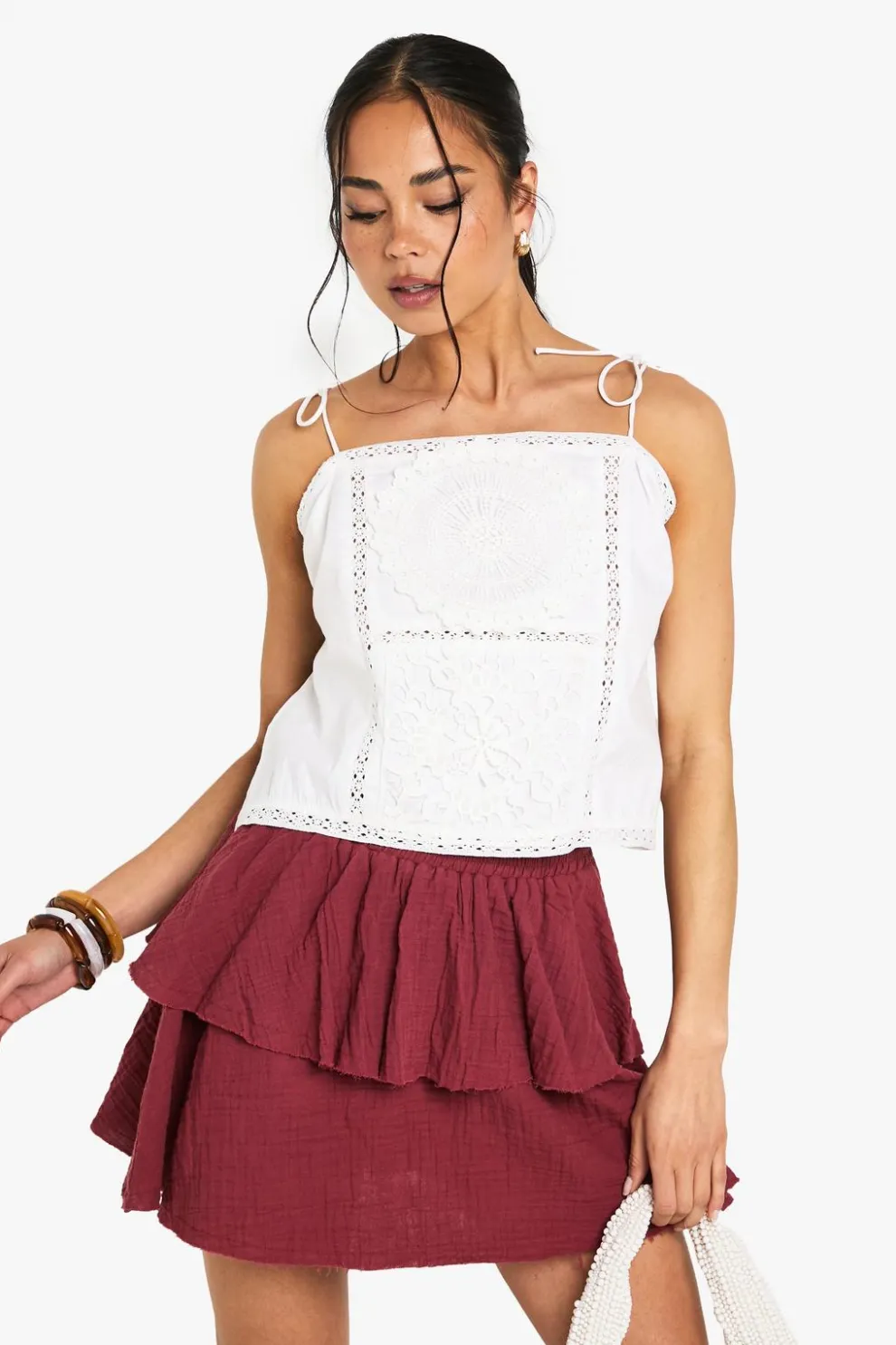 Cotton Poplin Crochet Patchwork Strappy Cami Top | Nasty Gal