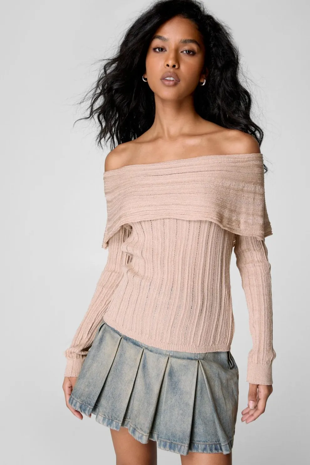 Knitted Off The Shoulder Long Sleeve Top | Nasty Gal