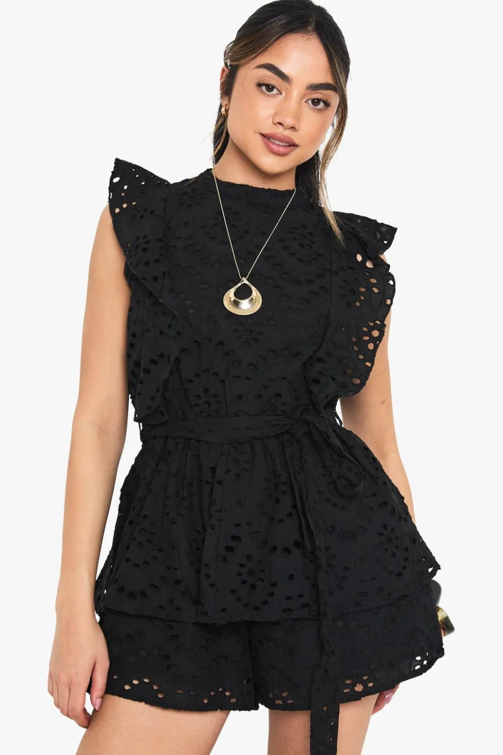Broderie Ruffle Playsuit | Nasty Gal