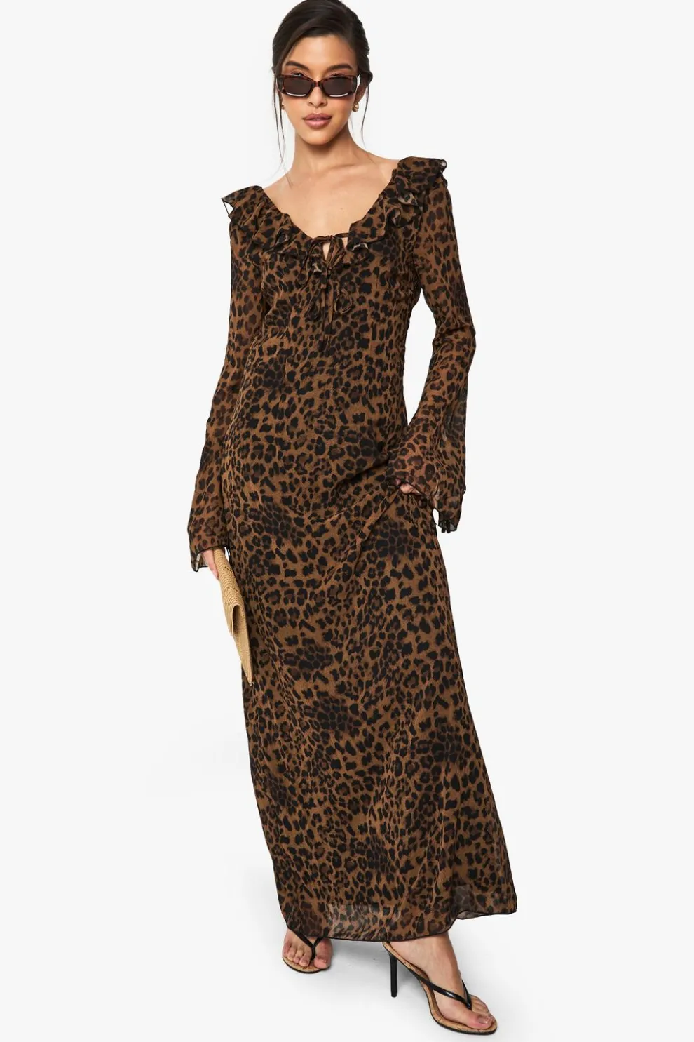 Leopard Chiffon Ruffle Shift Maxi Dress | Nasty Gal
