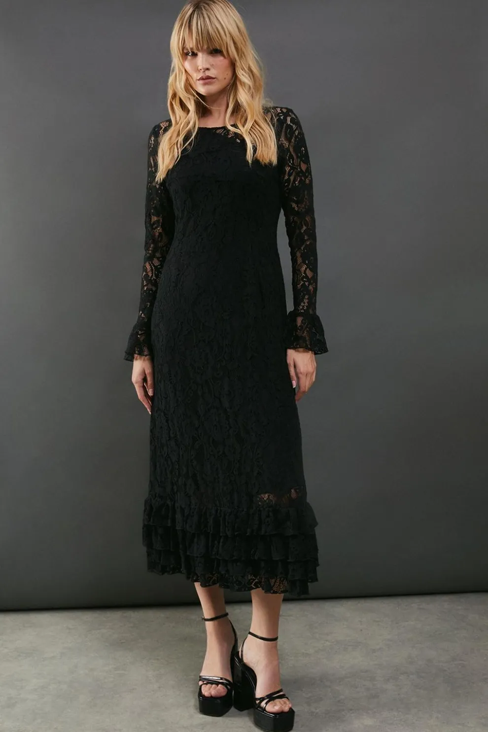 Lace Tiered Ruffle Midaxi Dress | Nasty Gal