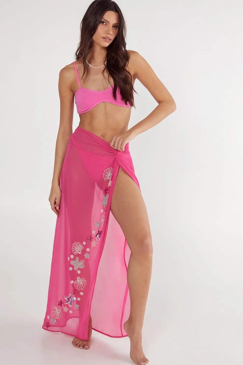 Embellished Shell Knot Front Maxi Beach Skirt | Nasty Gal