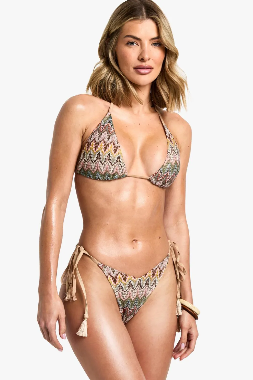 Zig Zag Knitted Triangle Bikini Top & Tie Side Bikini Bottoms Set | Nasty Gal