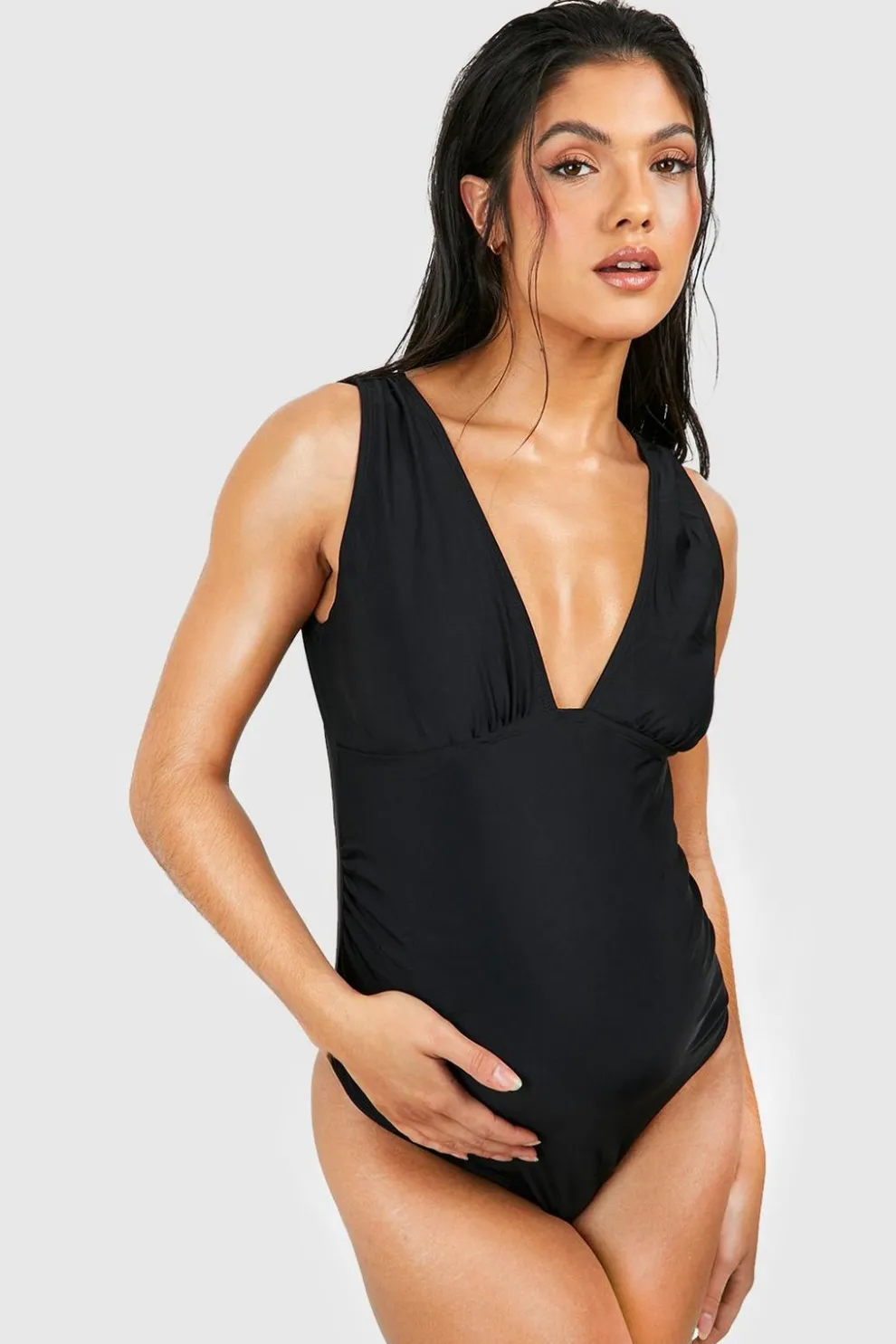 Maternity Ruched Plunge Neck Swimsuit | Nasty Gal